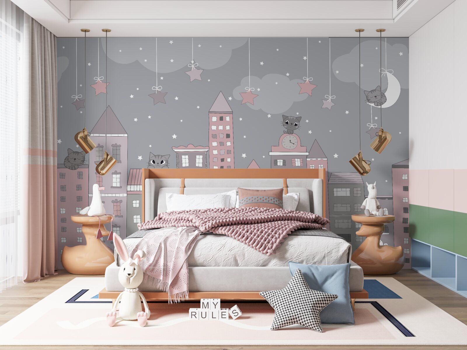 Fototapet acoperișurile caselor sunt decorate cu pisici