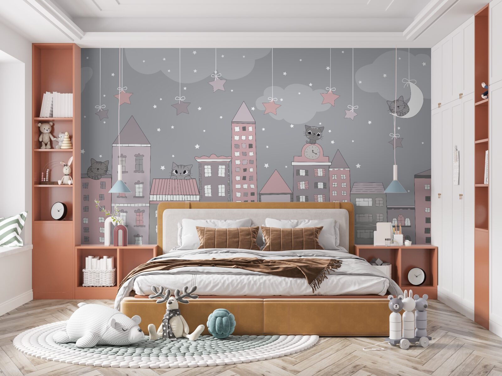 Fototapet acoperișurile caselor sunt decorate cu pisici