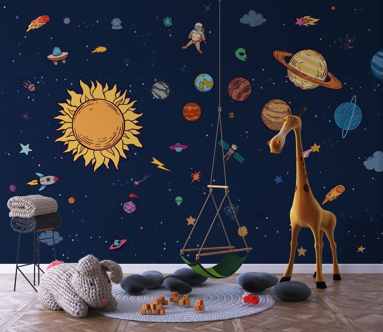 Fototapet printre planete, în spațiul cosmic, este omul