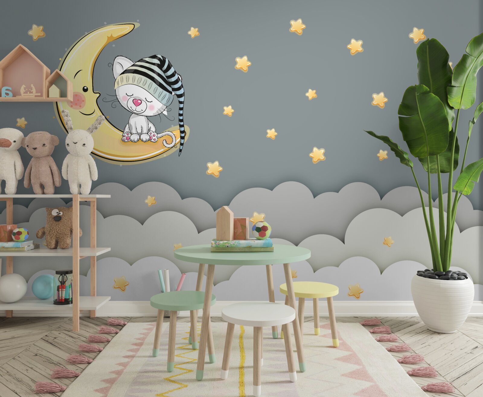 Fototapet puțin pufos în cască pe satelit pământ