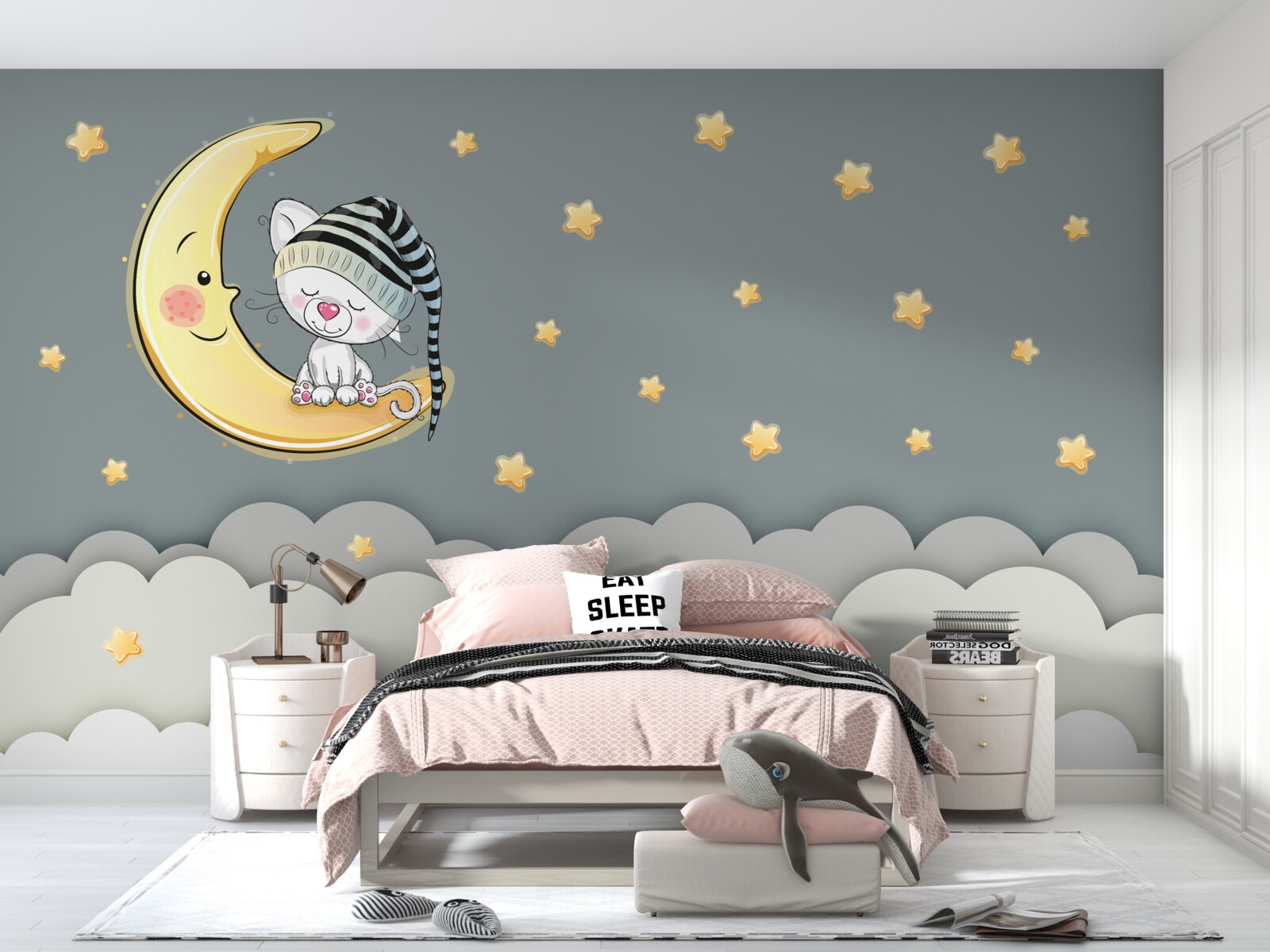 Fototapet puțin pufos în cască pe satelit pământ