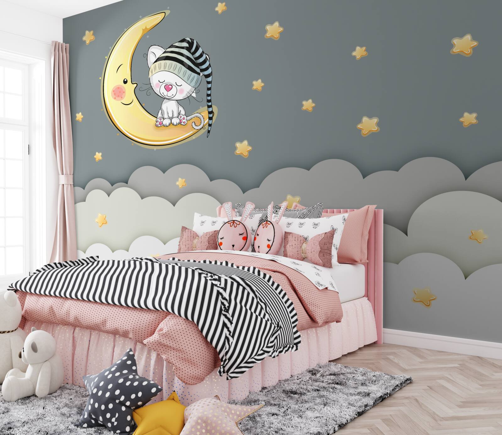 Fototapet puțin pufos în cască pe satelit pământ