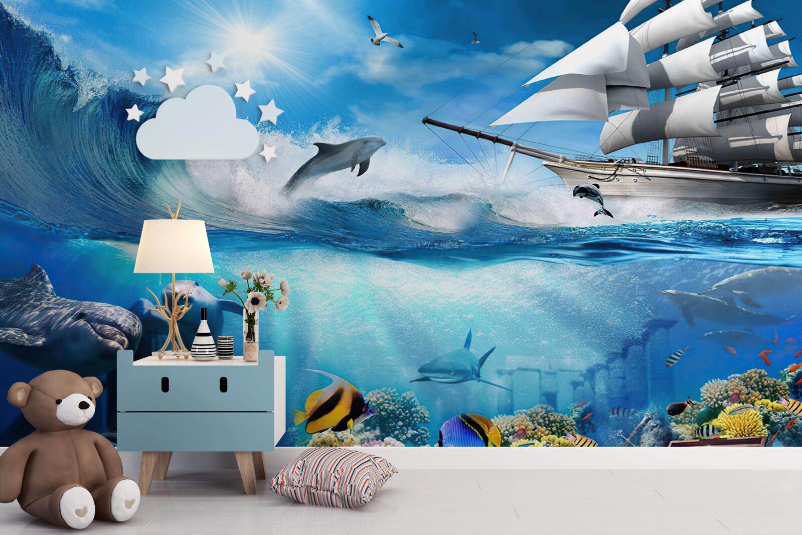 Fototapet nava și universul acvatic de sub ea