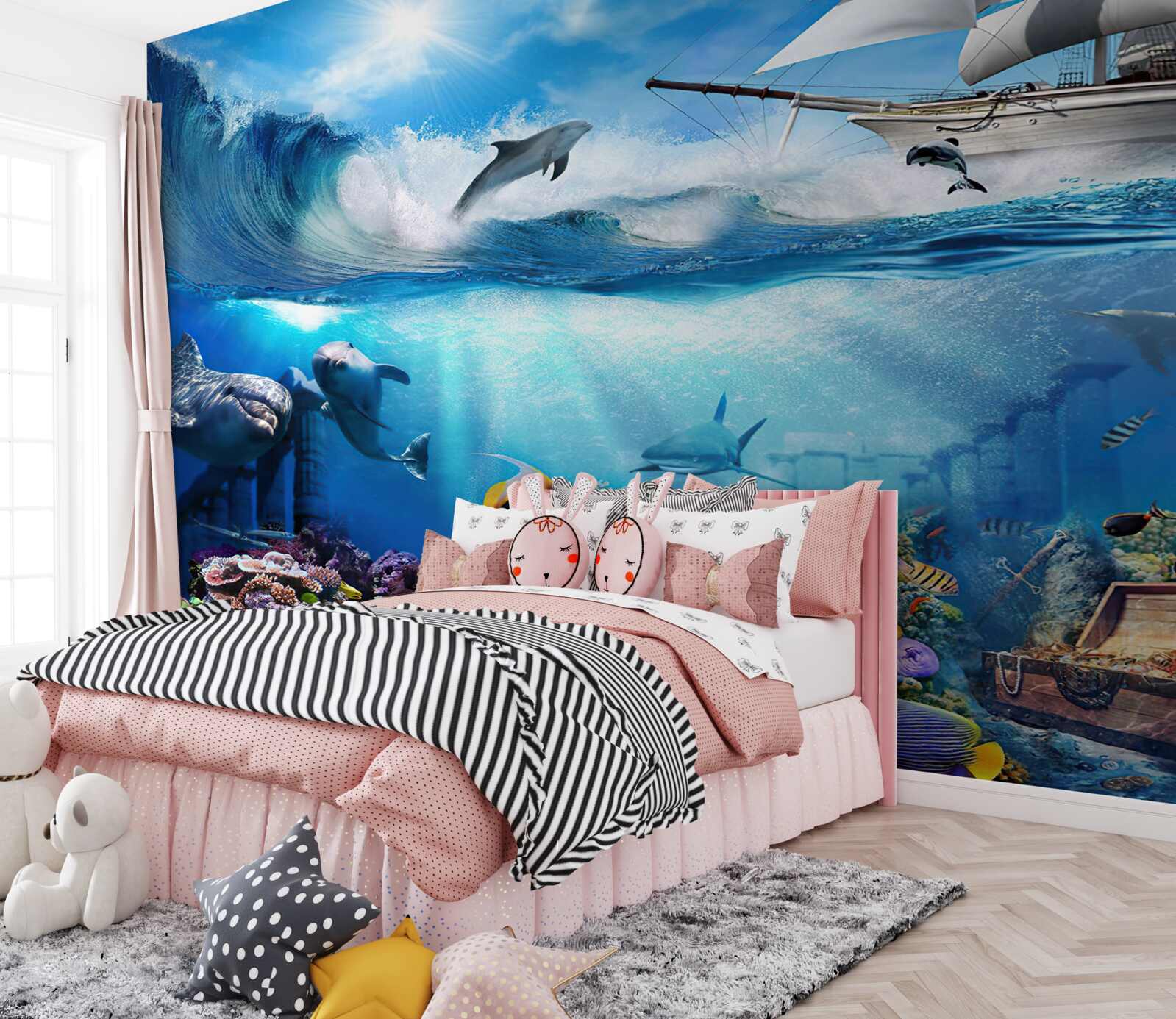 Fototapet nava și universul acvatic de sub ea