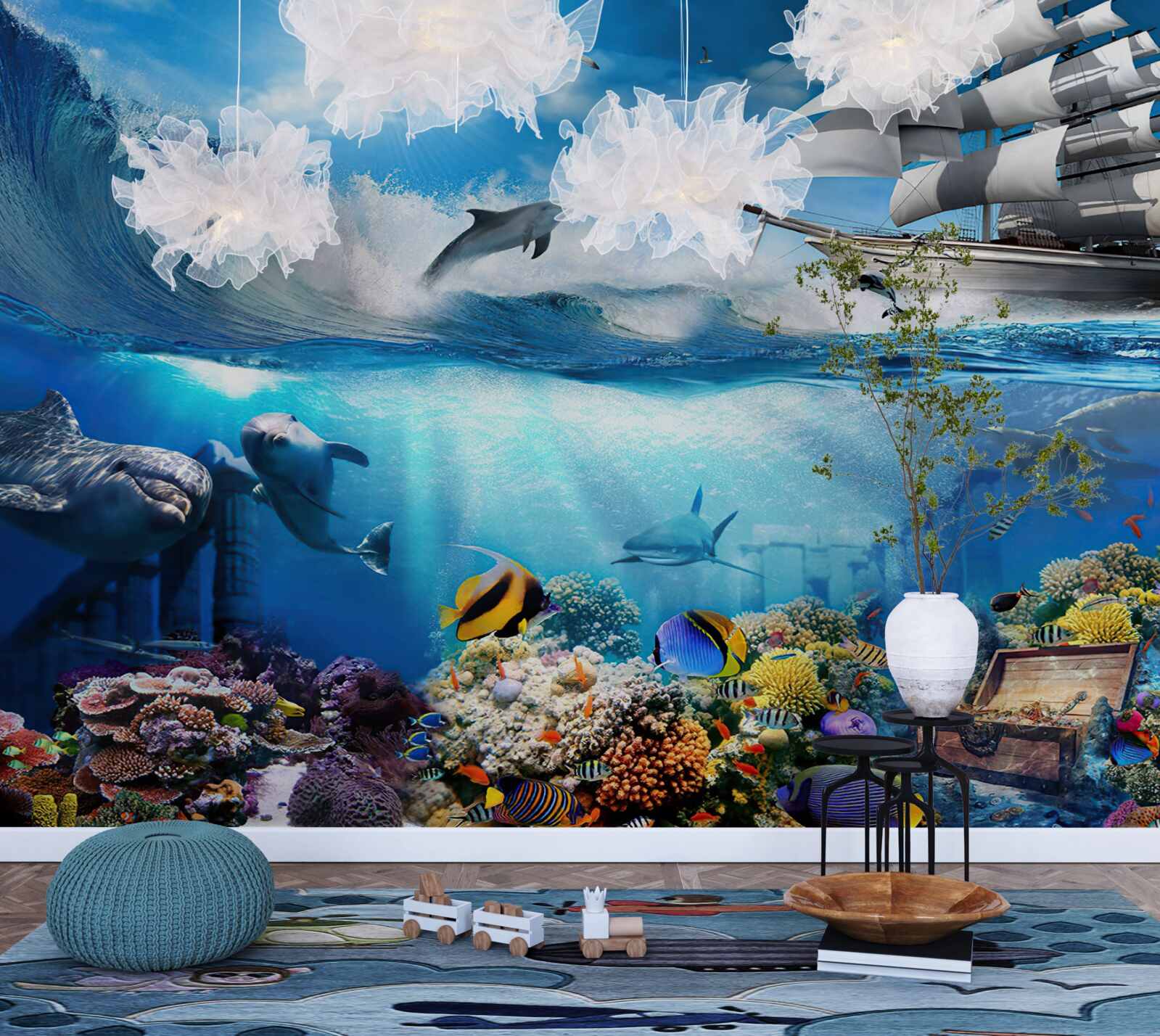 Fototapet nava și universul acvatic de sub ea