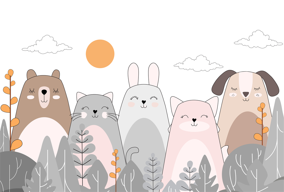 Fototapet cinci animale care zâmbesc cu bucurie