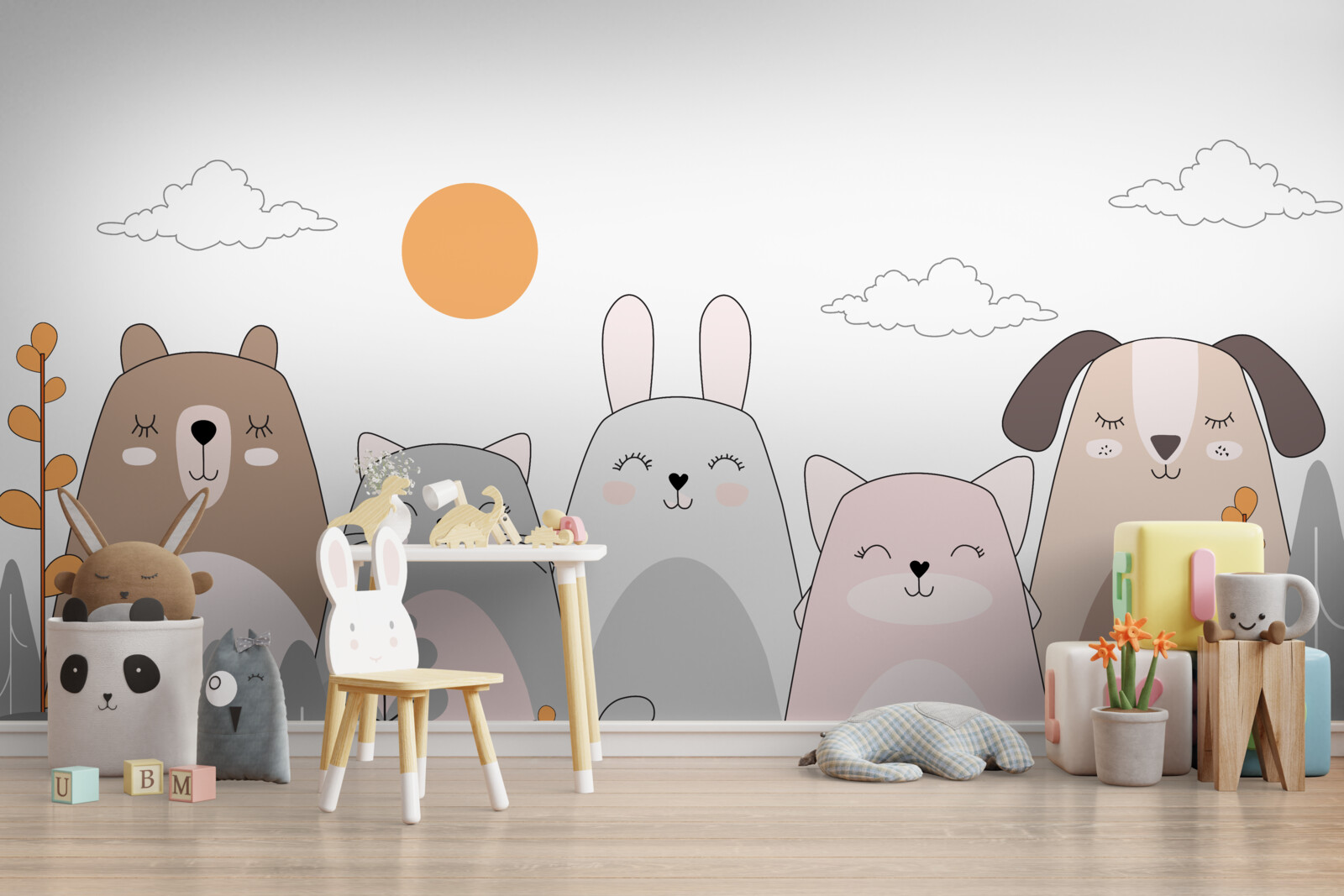 Fototapet cinci animale care zâmbesc cu bucurie