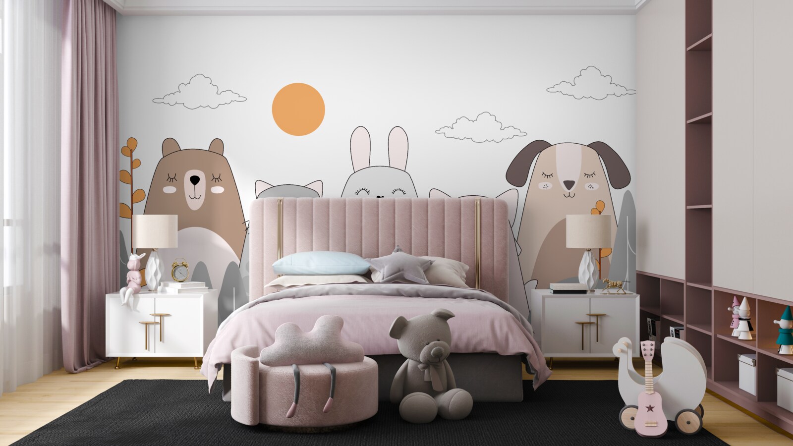 Fototapet cinci animale care zâmbesc cu bucurie