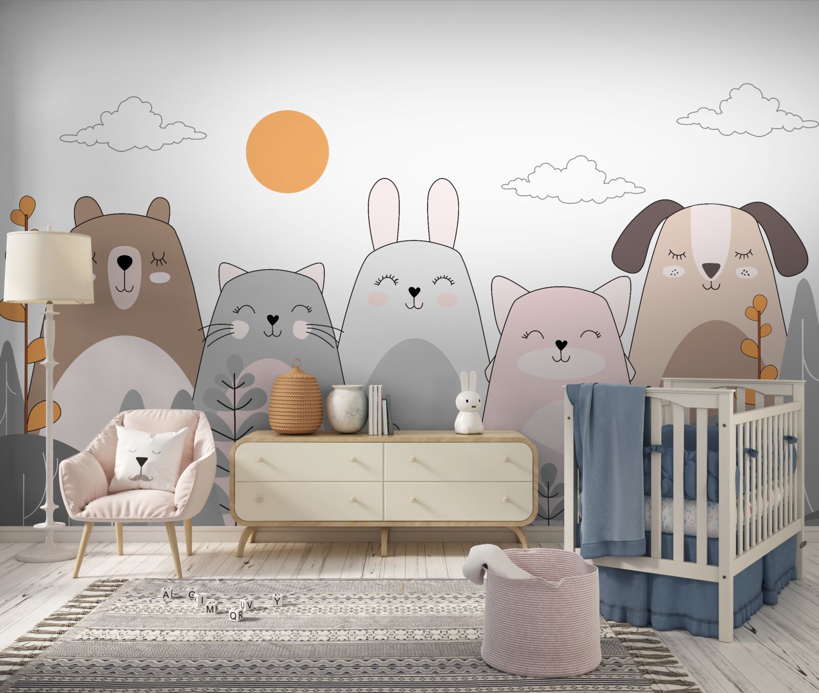 Fototapet cinci animale care zâmbesc cu bucurie