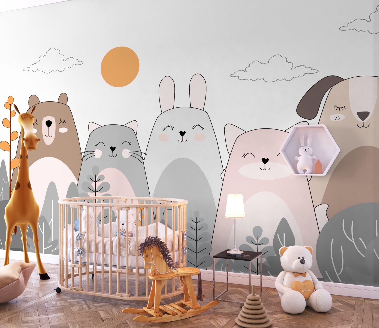 Fototapet cinci animale care zâmbesc cu bucurie