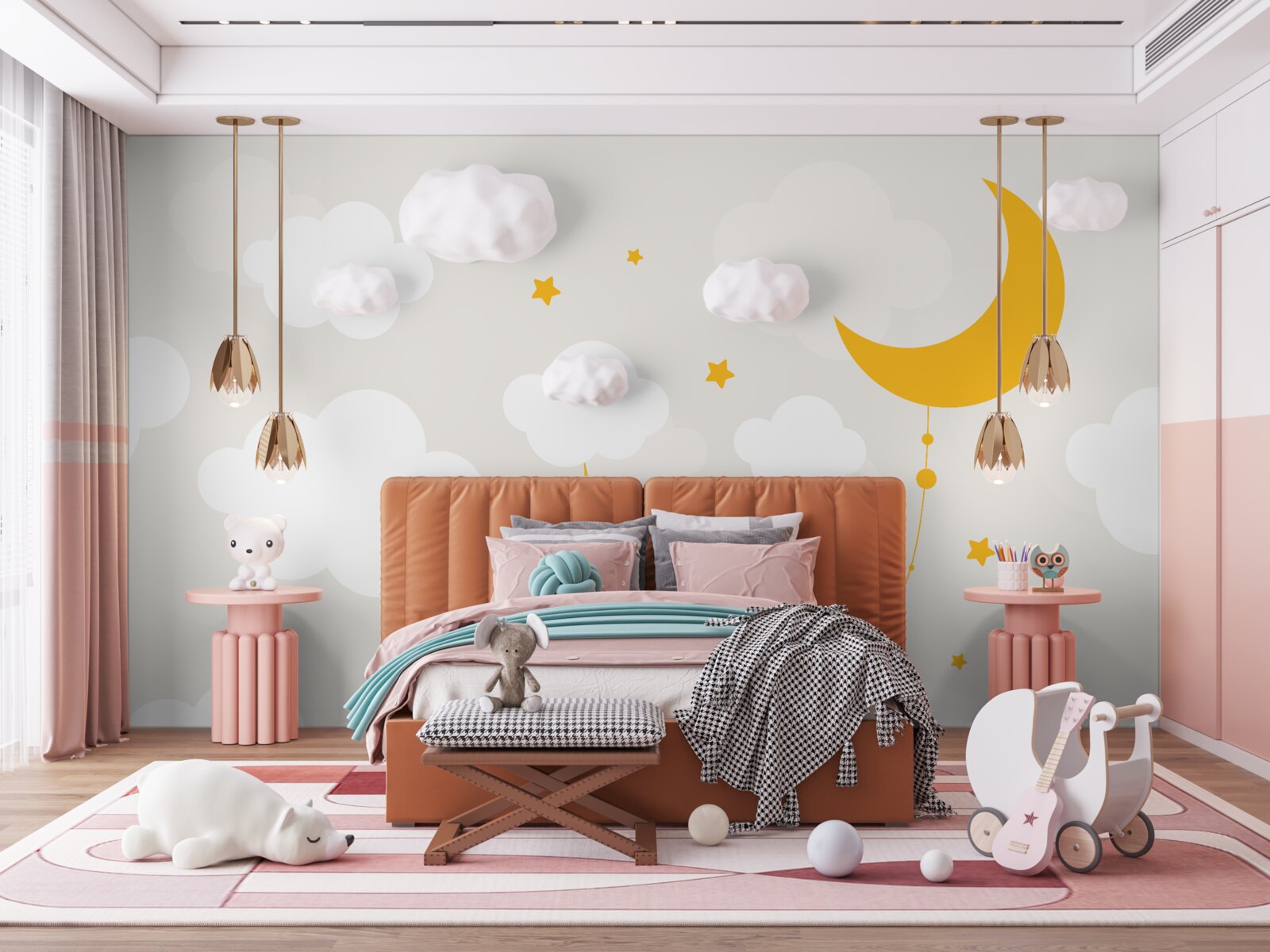 Fototapet luna are o nuanță aurie și stele mici