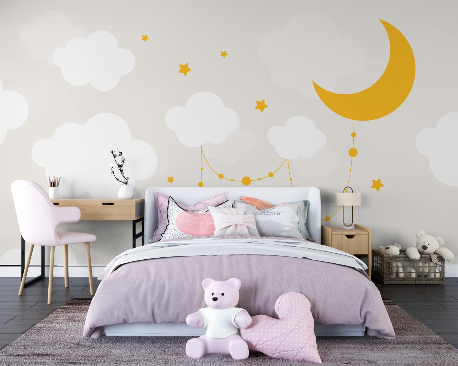 Fototapet luna are o nuanță aurie și stele mici