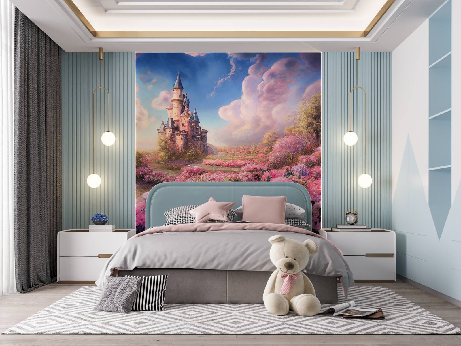 Fototapet sat de miere cu plante pe fundalul unui conac magic