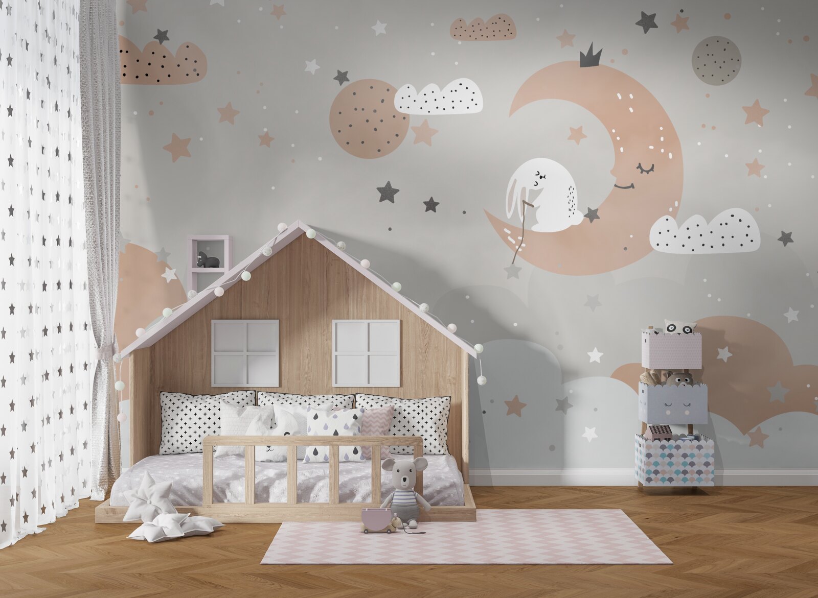 Fototapet iepurele alb lunar colecționează stele