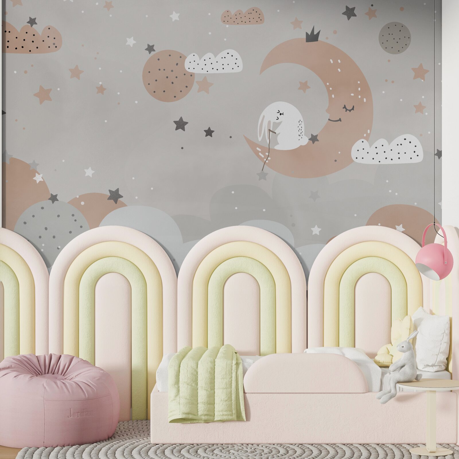 Fototapet iepurele alb lunar colecționează stele