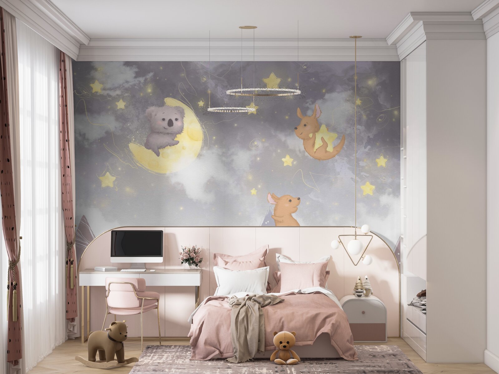 Fototapet ființe pe corpuri astrale și sateliți