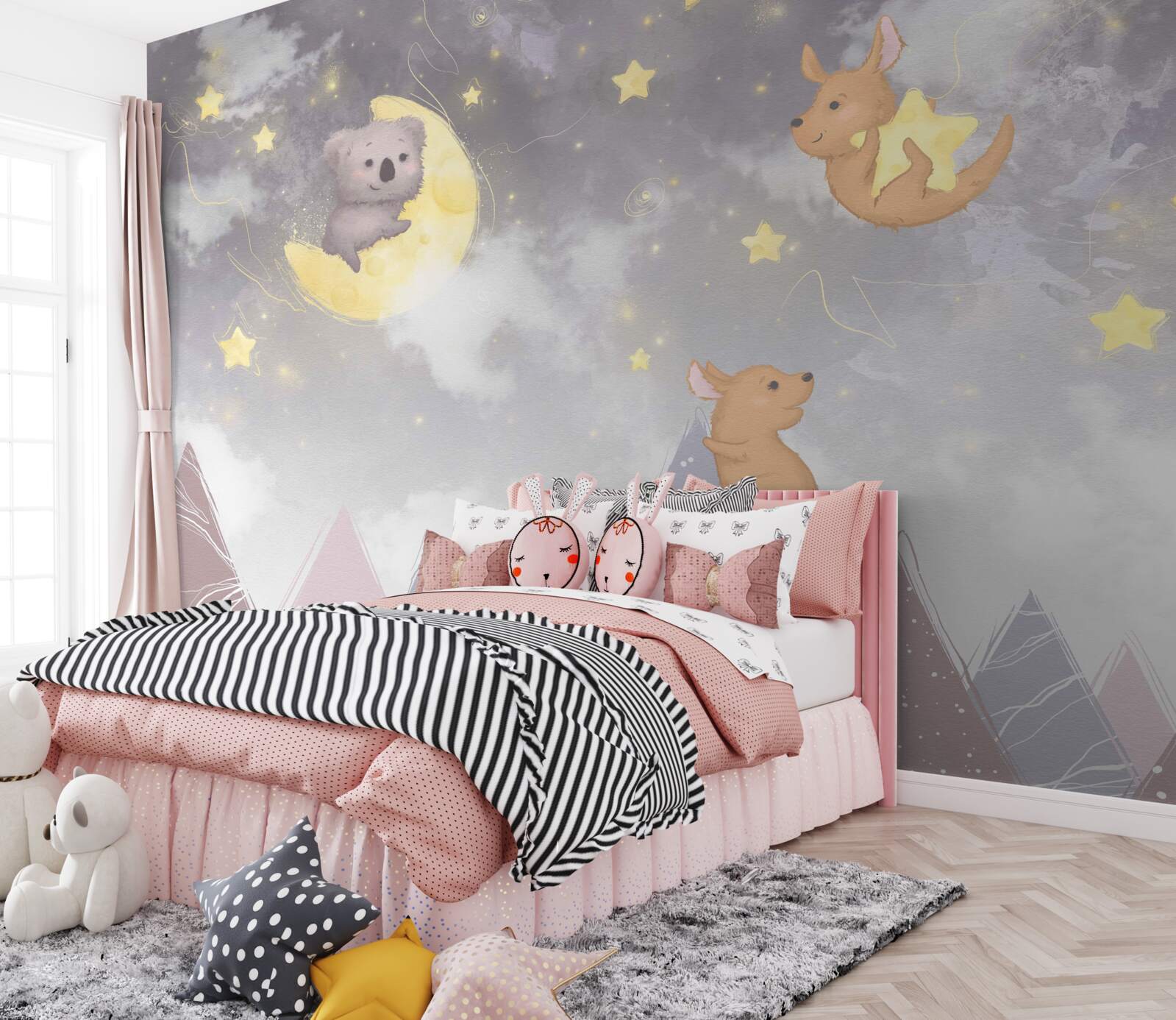 Fototapet ființe pe corpuri astrale și sateliți