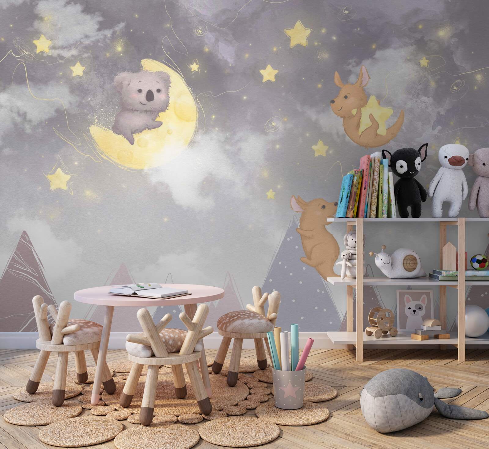 Fototapet ființe pe corpuri astrale și sateliți