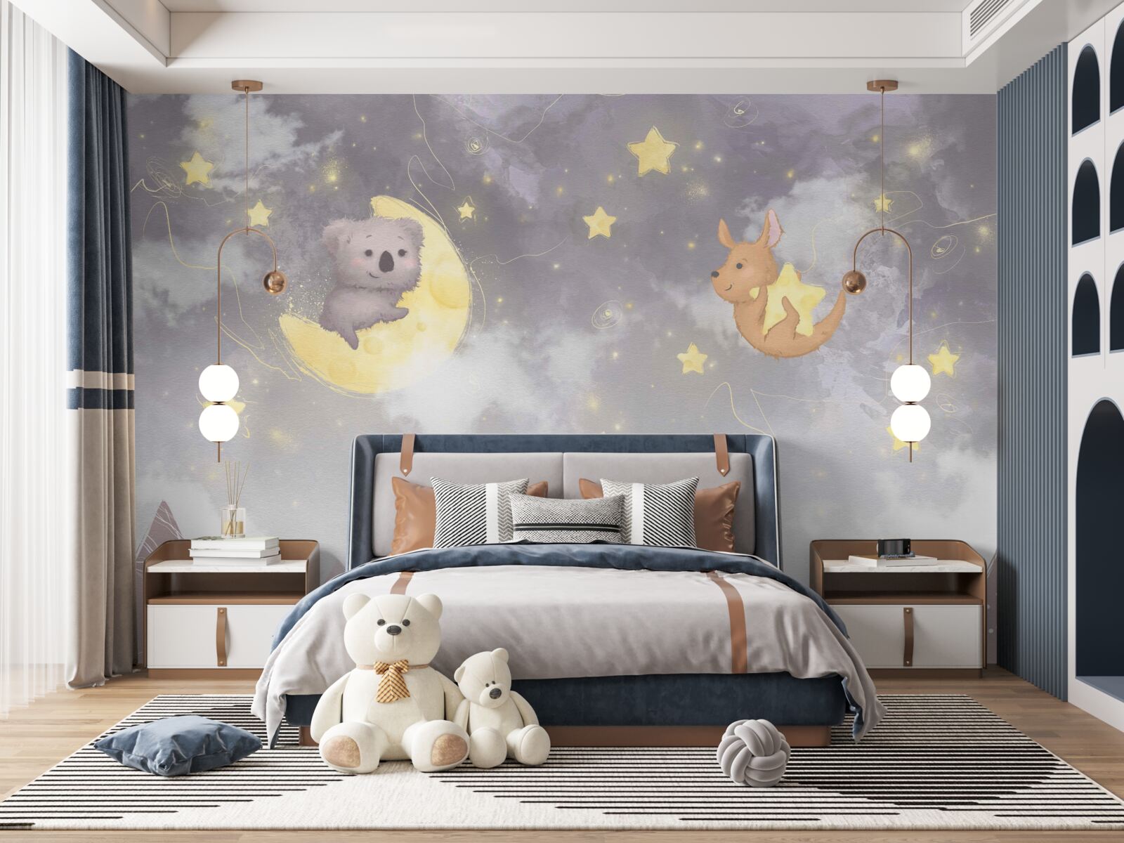 Fototapet ființe pe corpuri astrale și sateliți