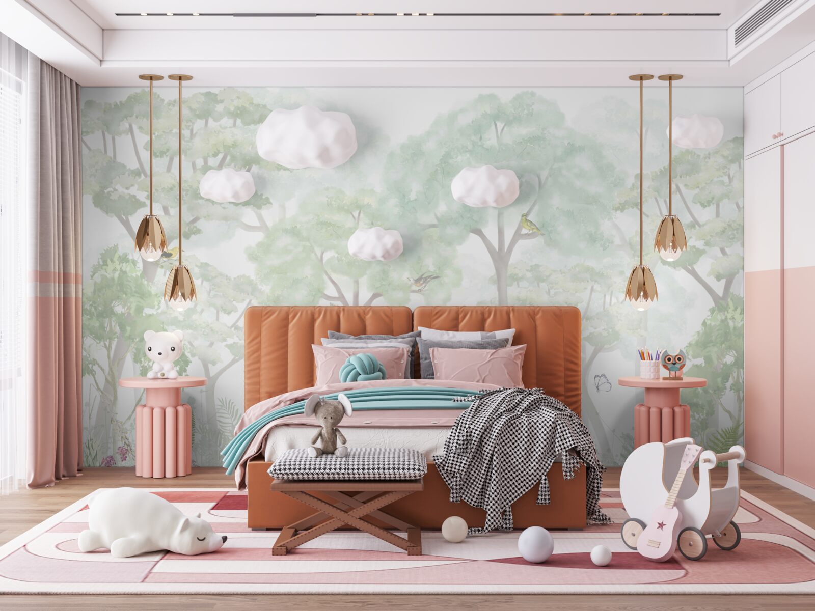 Fototapet pădure pictată în nuanțe palide de acuarelă