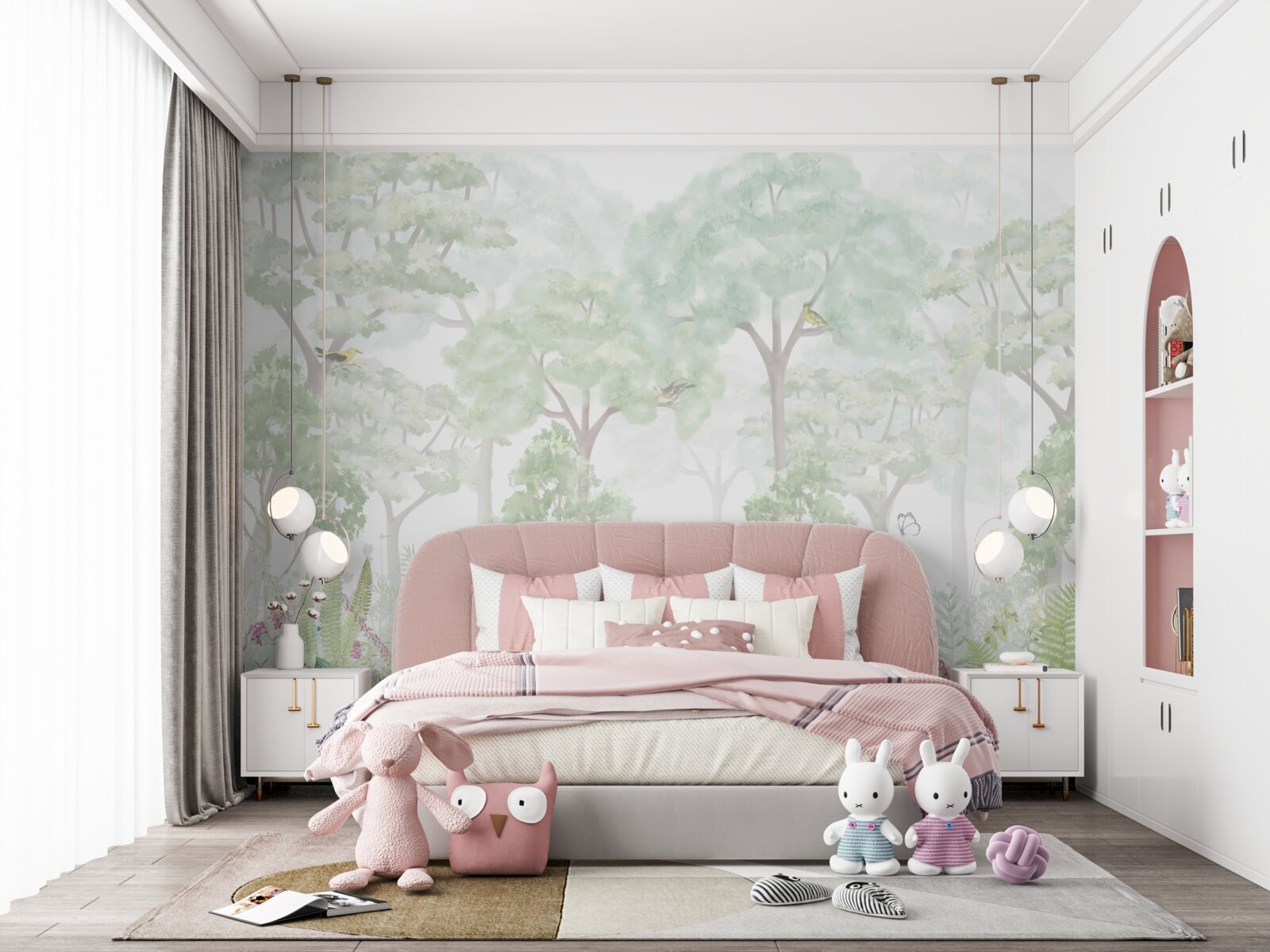 Fototapet pădure pictată în nuanțe palide de acuarelă