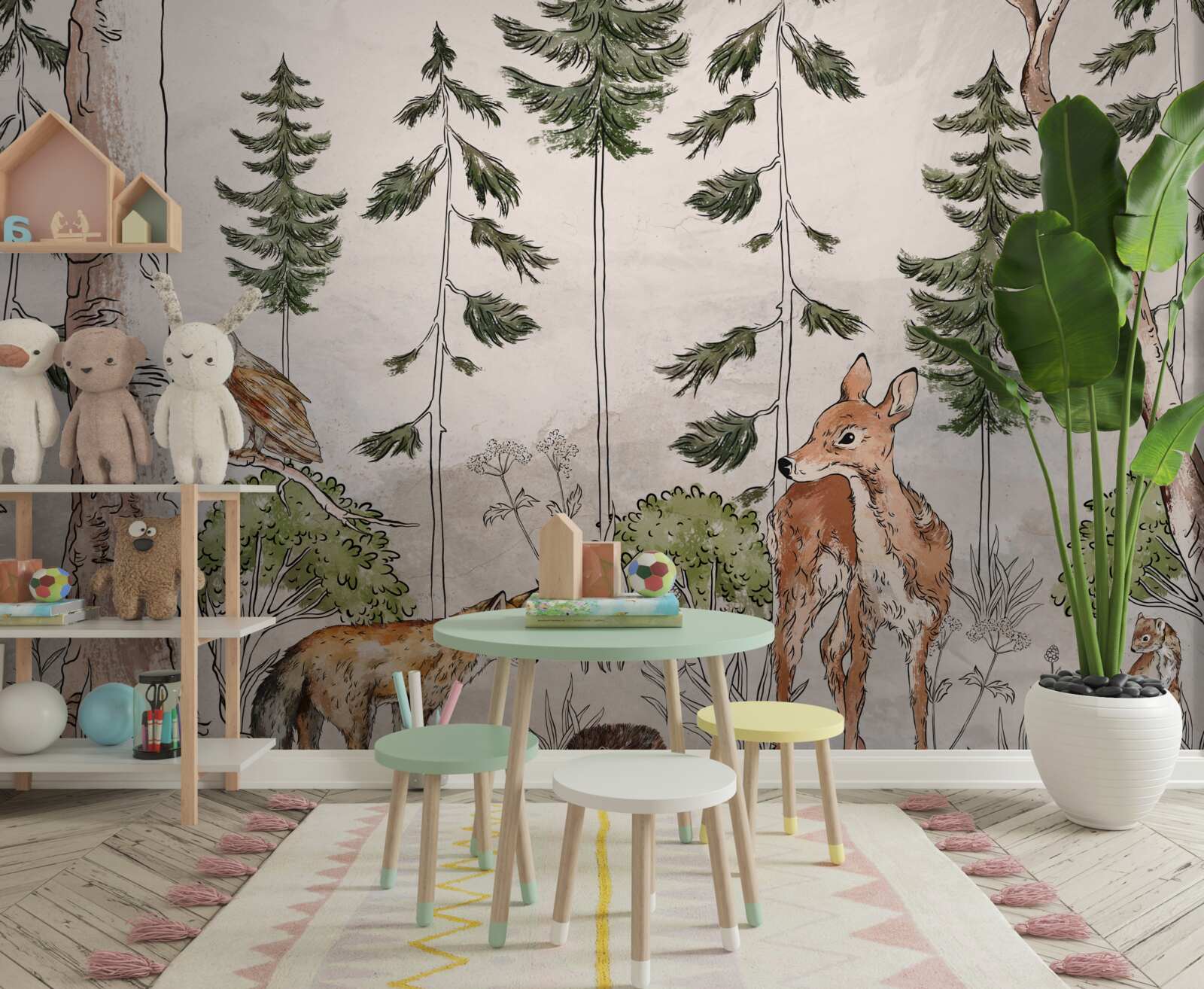 Fototapet animale care trec prin pădure