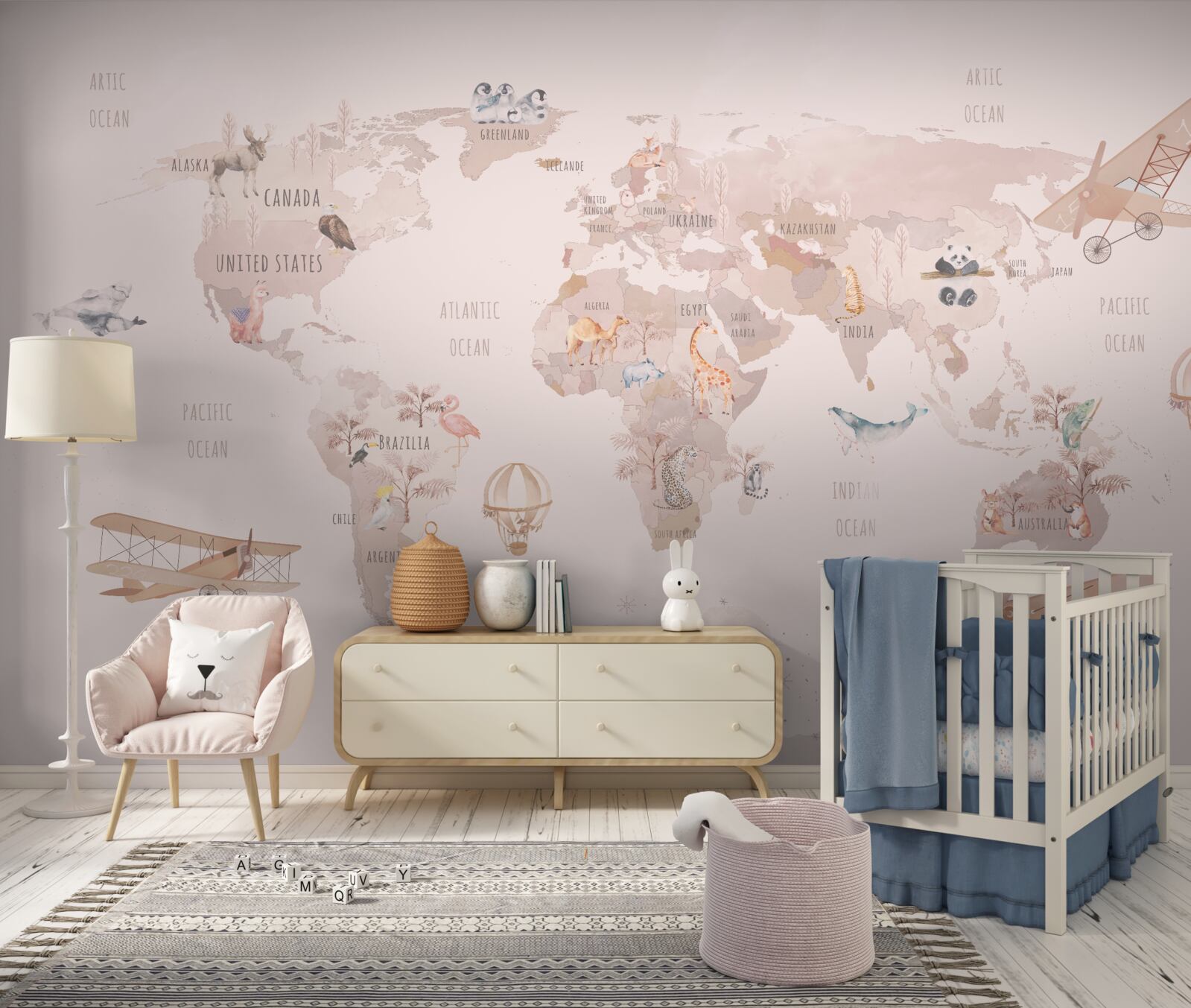 Fototapet o hartă a lumii fără culori saturate