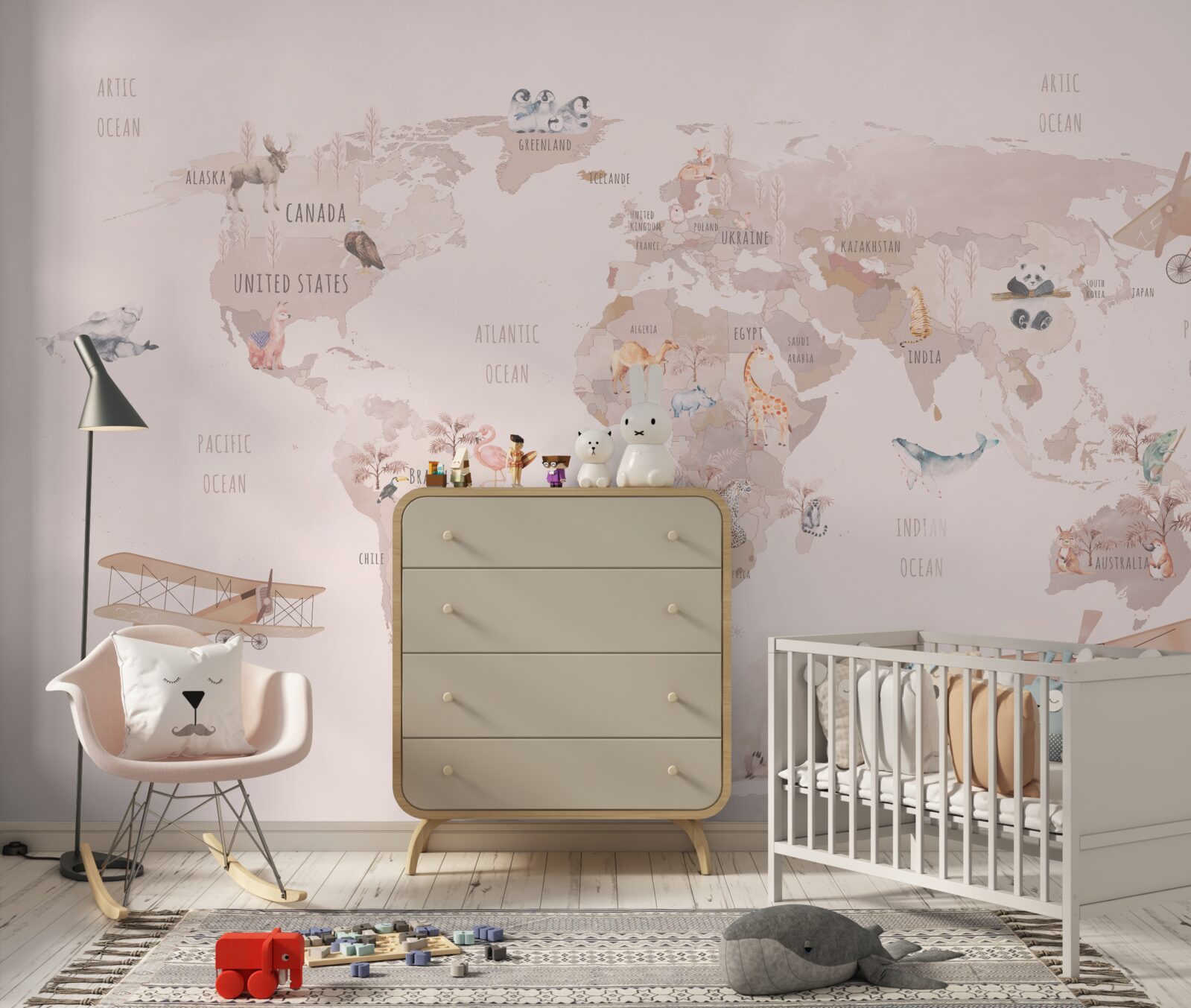 Fototapet o hartă a lumii fără culori saturate