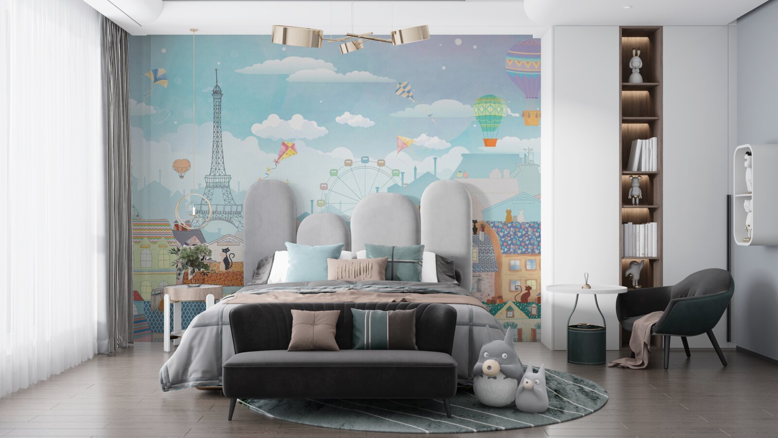 Fototapet Peisajele pariziene atrag atenția pisicilor de pe acoperișuri