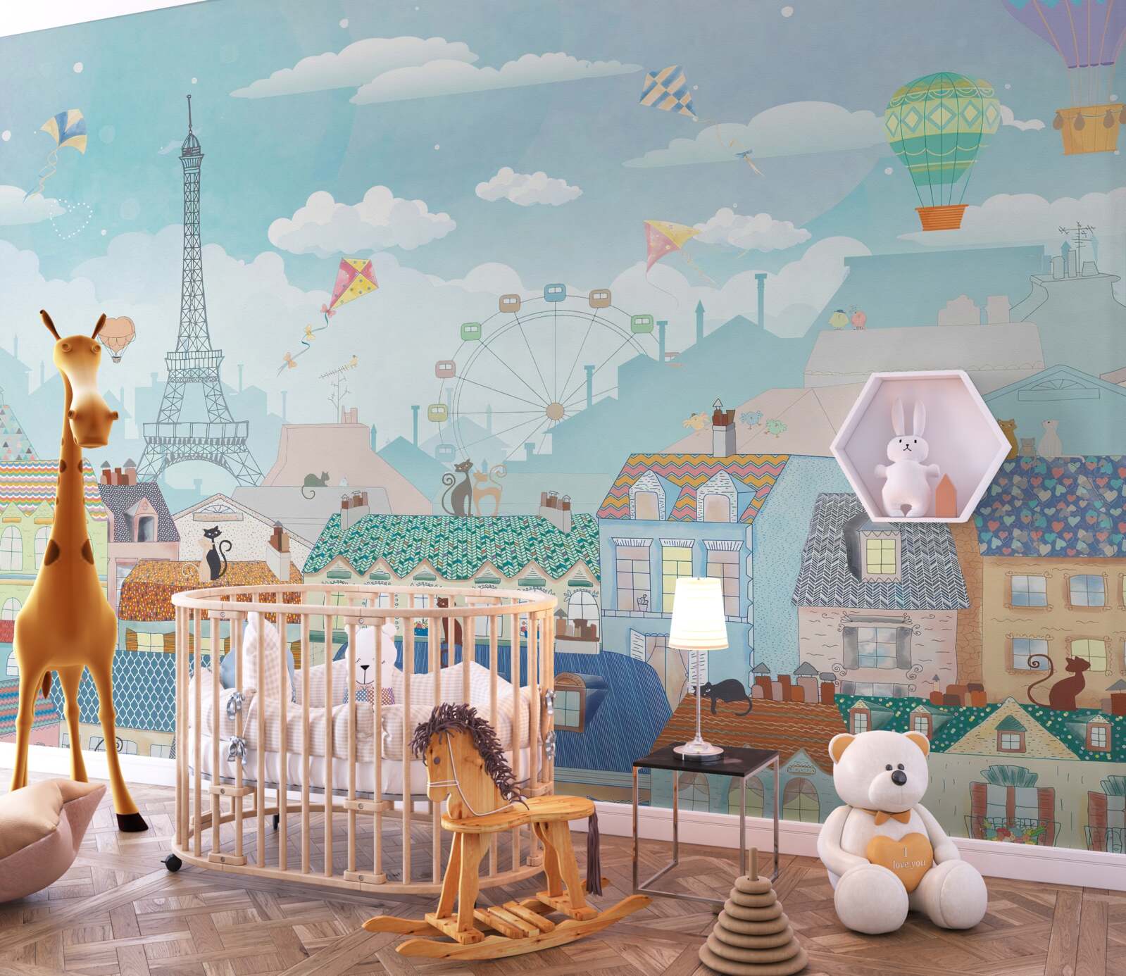 Fototapet Peisajele pariziene atrag atenția pisicilor de pe acoperișuri