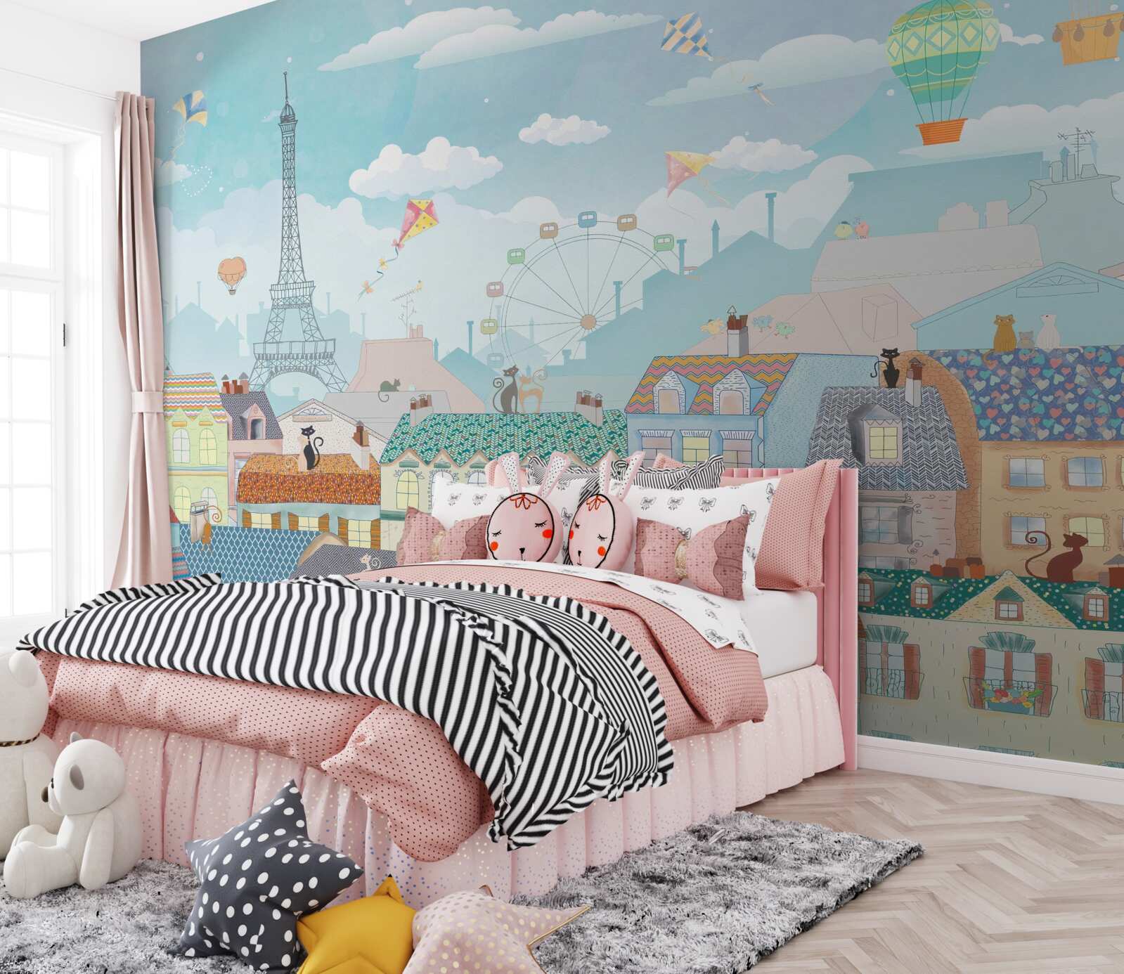 Fototapet Peisajele pariziene atrag atenția pisicilor de pe acoperișuri