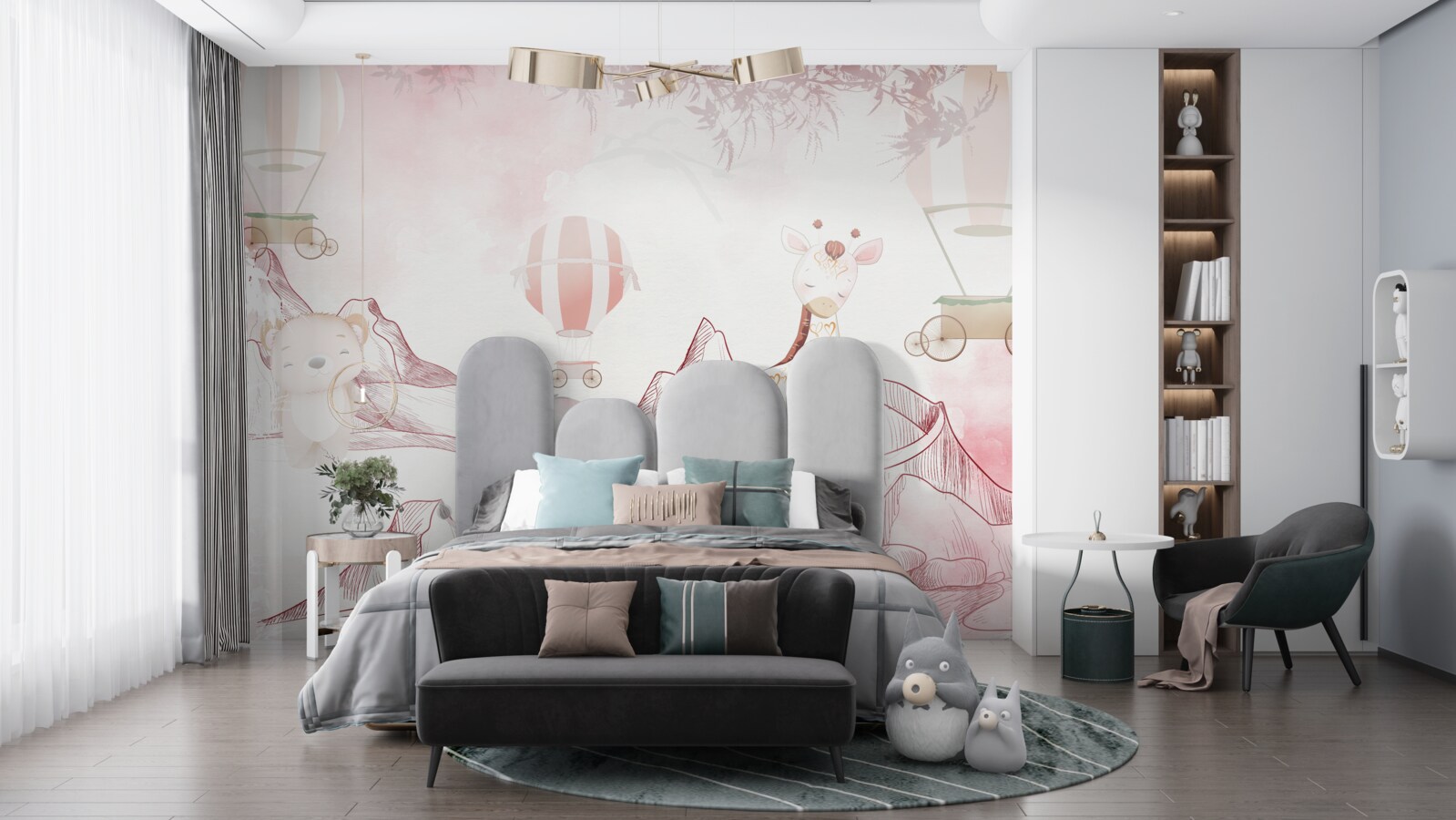 Fototapet animale roz strălucitor și bile zburătoare