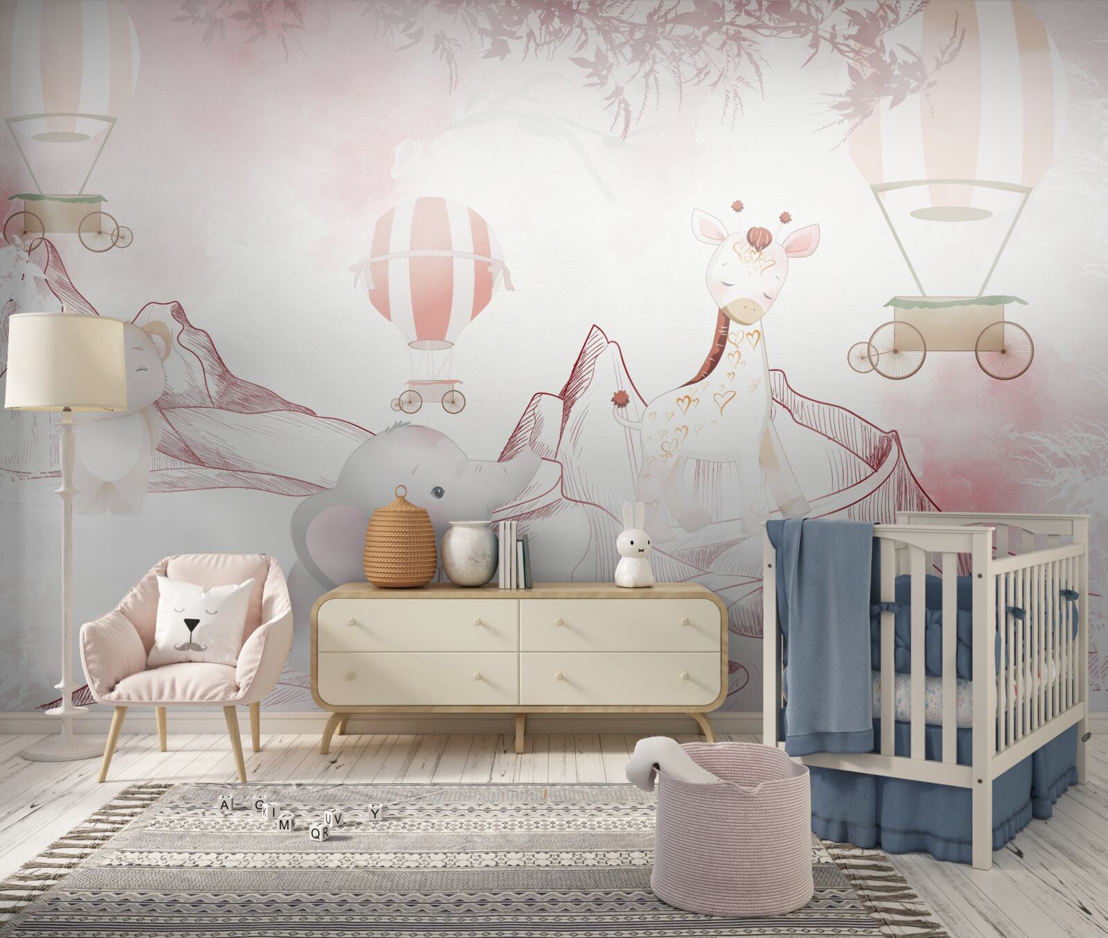 Fototapet animale roz strălucitor și bile zburătoare