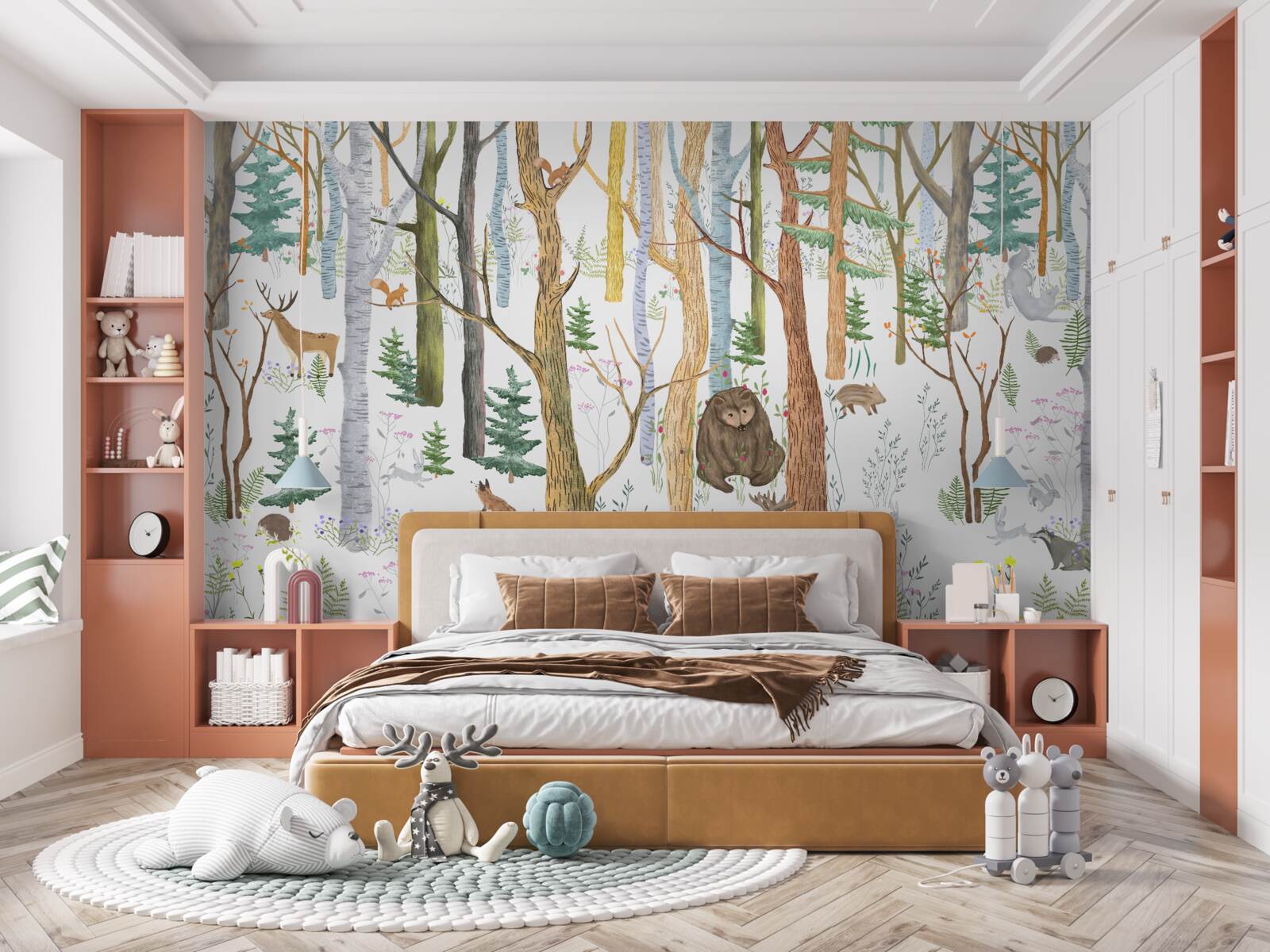 Fototapet animalele se plimbă prin pădure