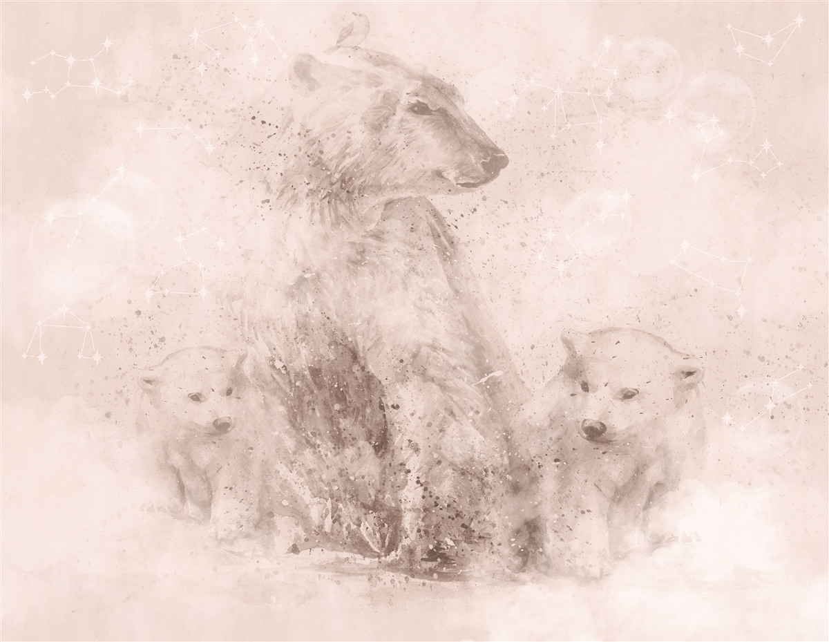 Fototapet mamă ursoaică cu puii ei