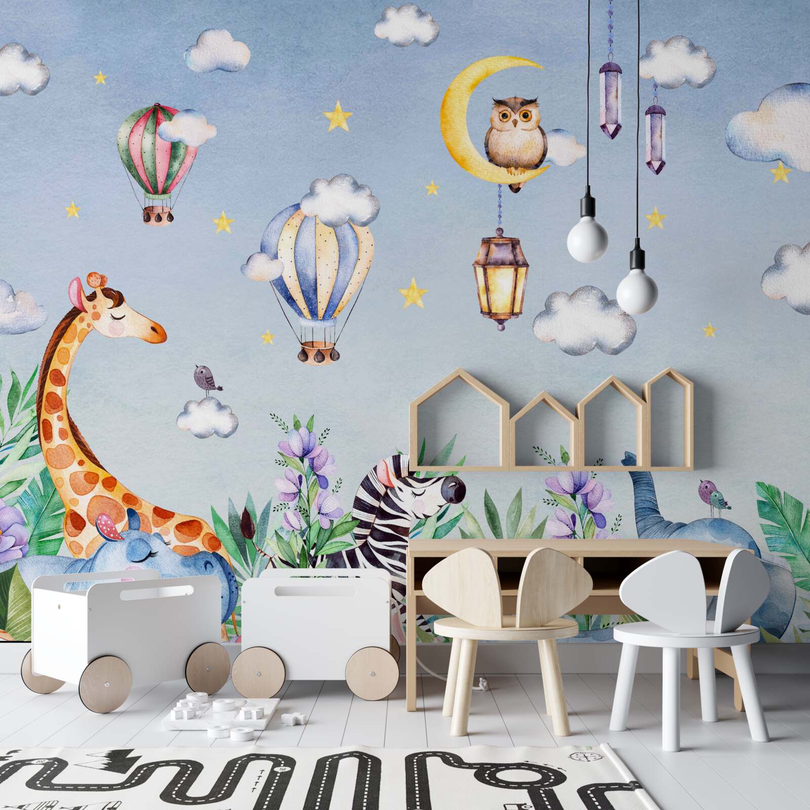 Fototapet animale drăguțe și baloane amuzante