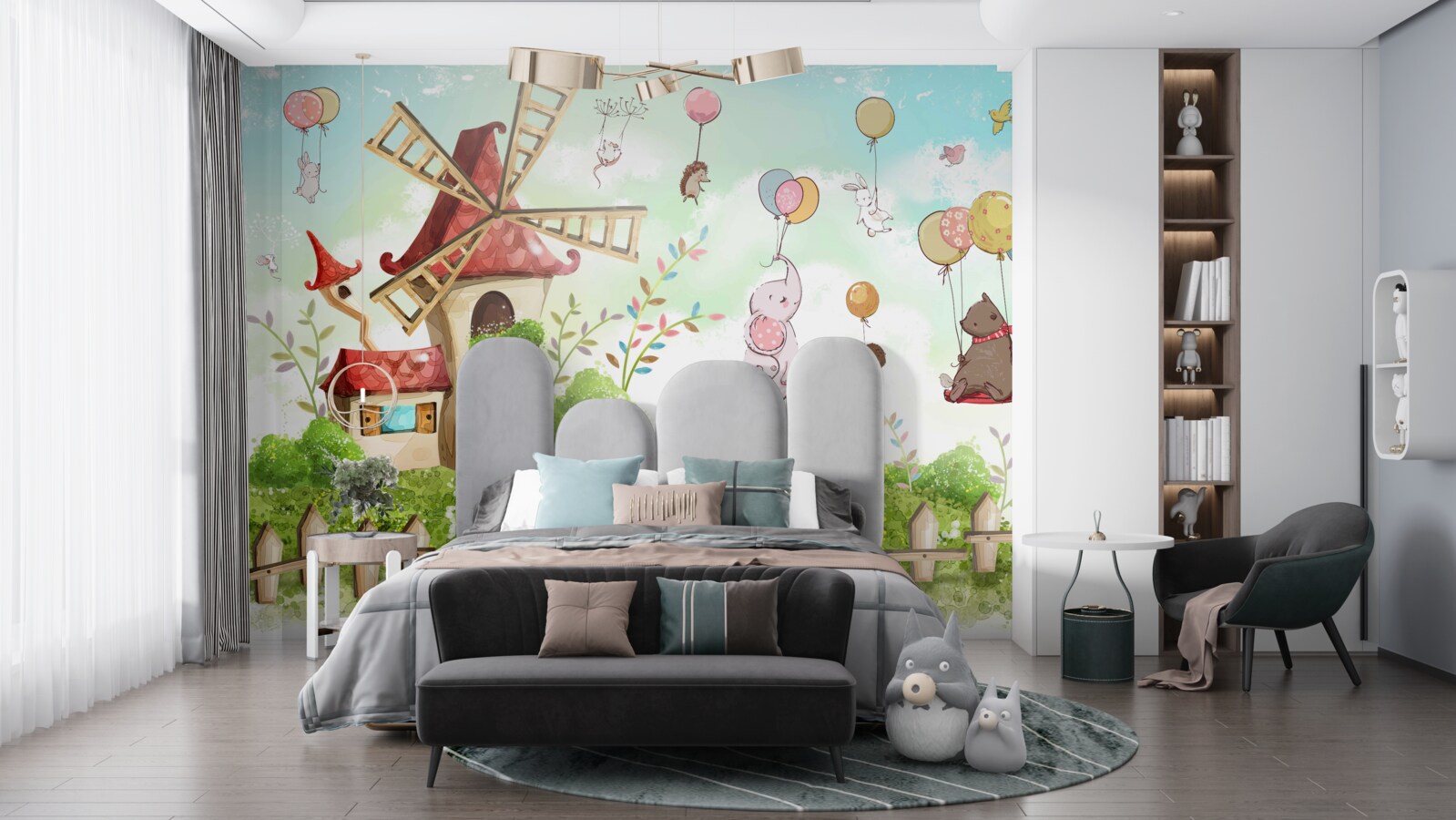 Fototapet creaturile plutesc deasupra solului în baloane