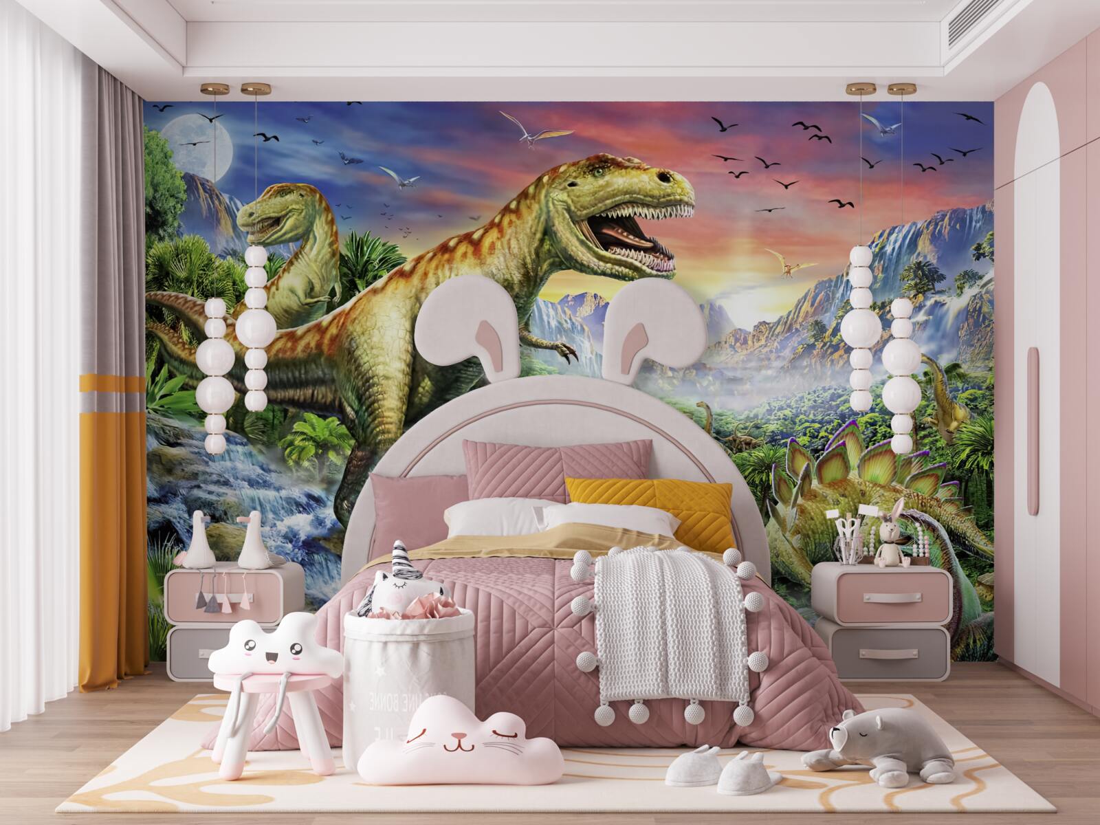 Fototapet dinozauri pe vârfurile munților