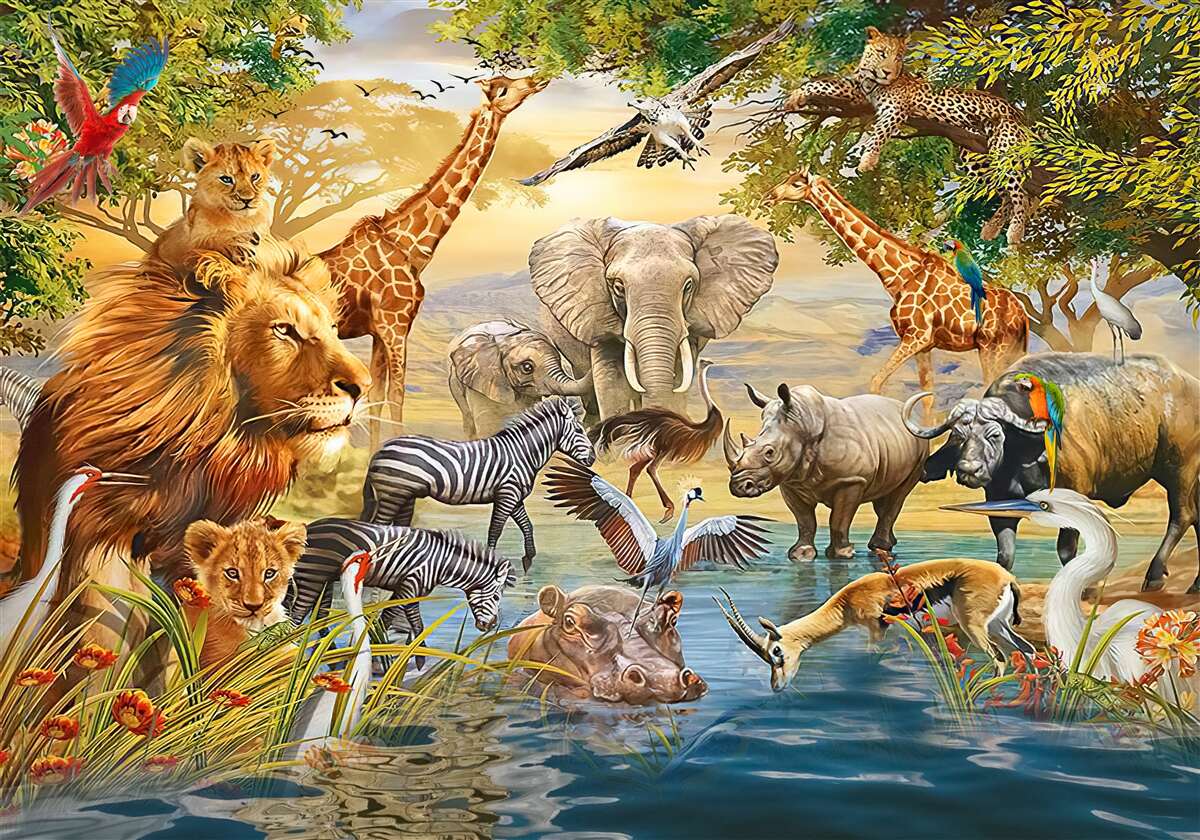 Fototapet animale africane lângă iaz