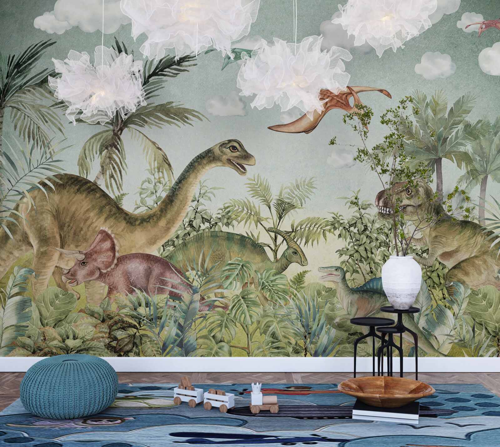 Fototapet dinozaurii sunt înconjurați de verde