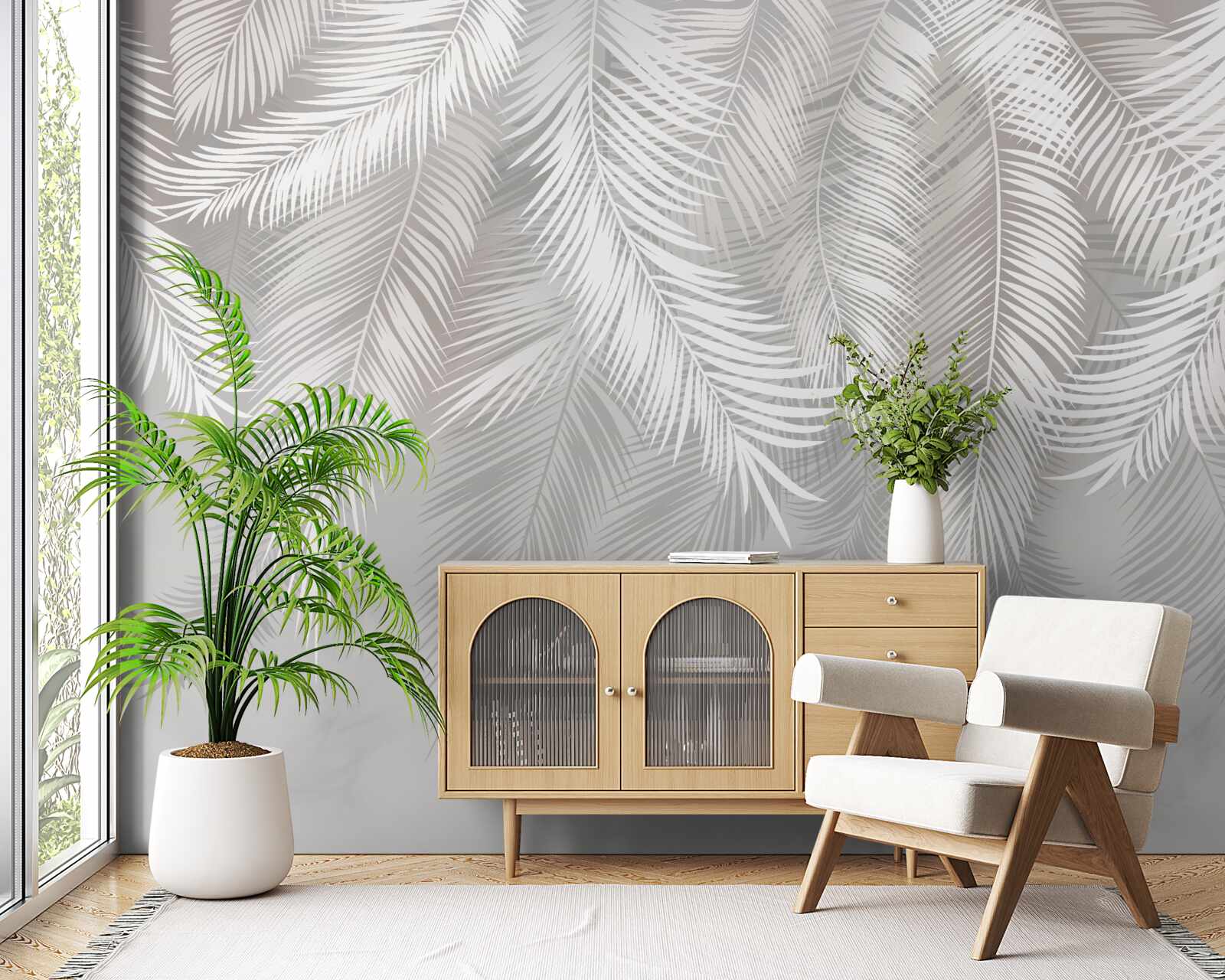 Fototapet frunzele, albe și strălucitoare, seamănă cu penele