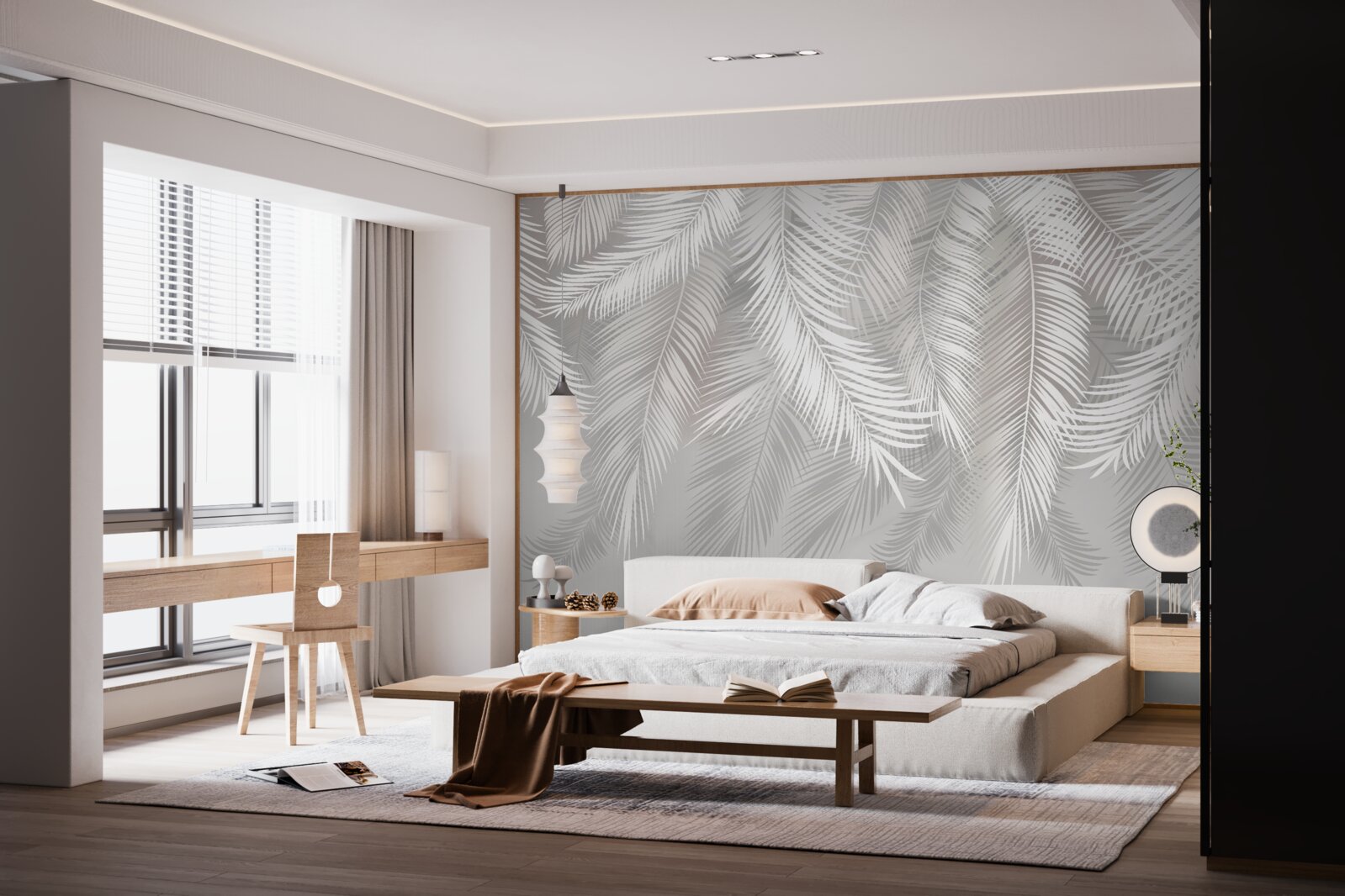 Fototapet frunzele, albe și strălucitoare, seamănă cu penele