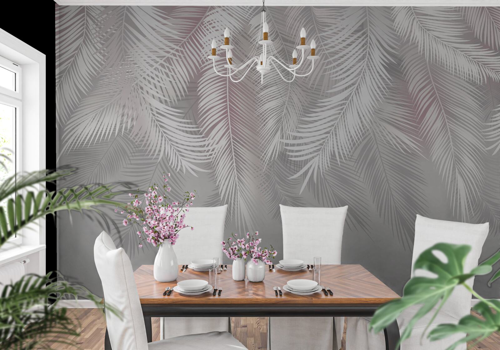 Fototapet frunze luminoase pe un fundal întunecat