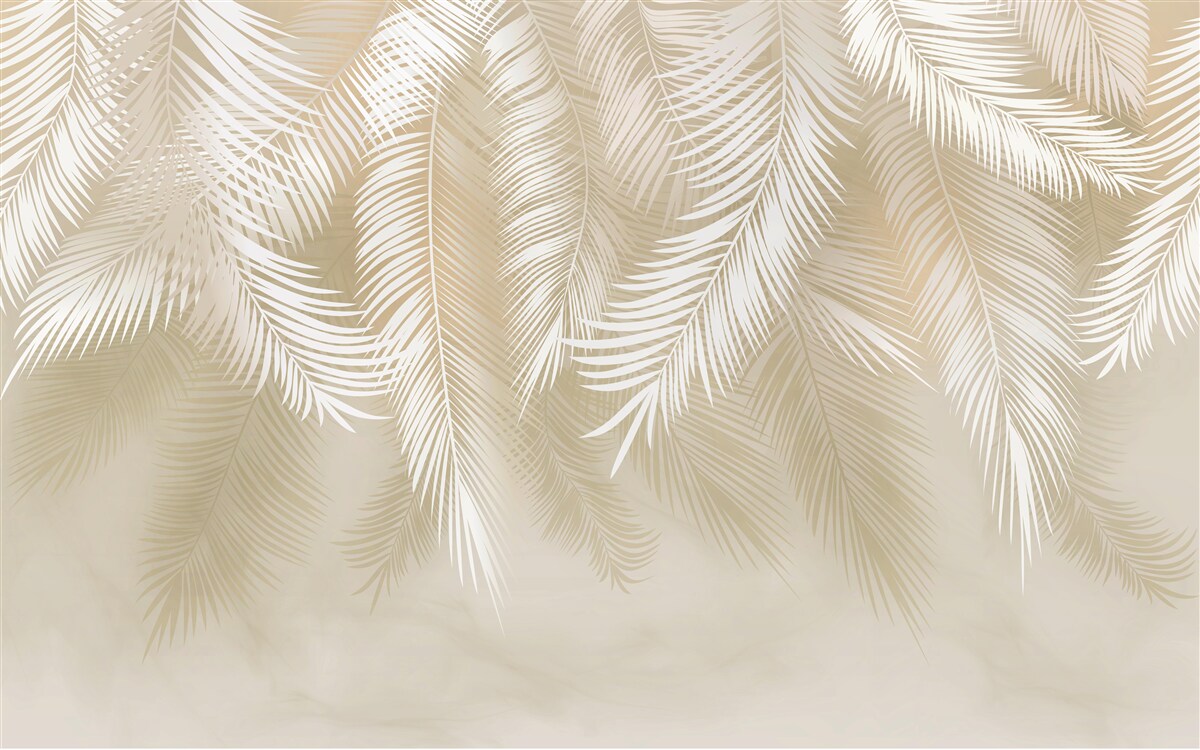 Fototapet frunzele de palmier sunt albe pe un fundal bej