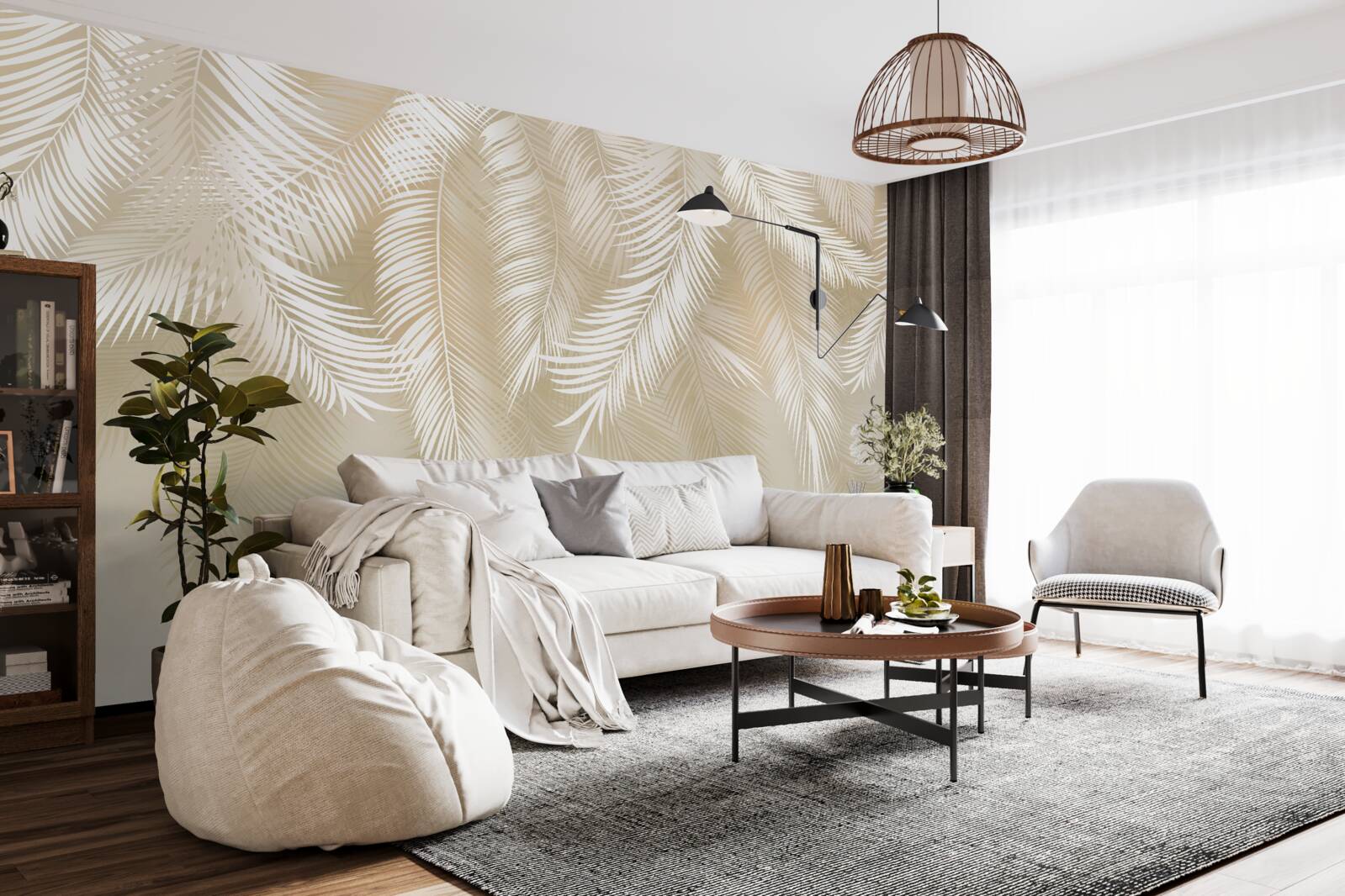 Fototapet frunzele de palmier sunt albe pe un fundal bej