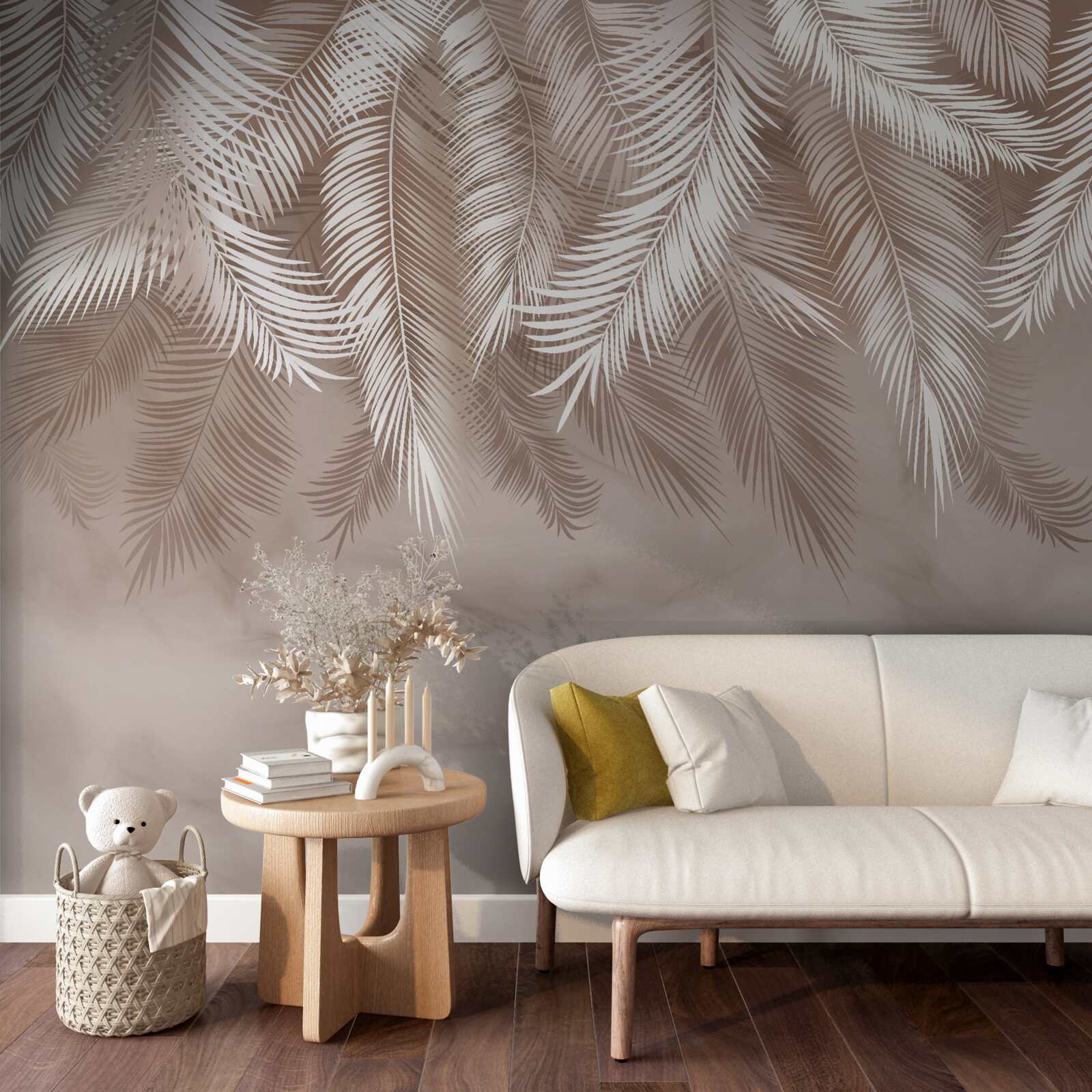 Fototapet frunzele de palmier suspendate erau stropite cu alb