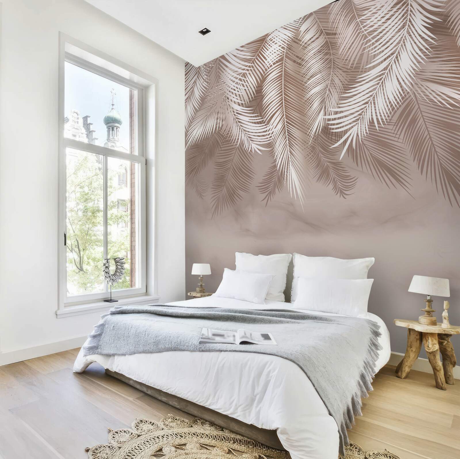 Fototapet frunzele de palmier suspendate erau stropite cu alb