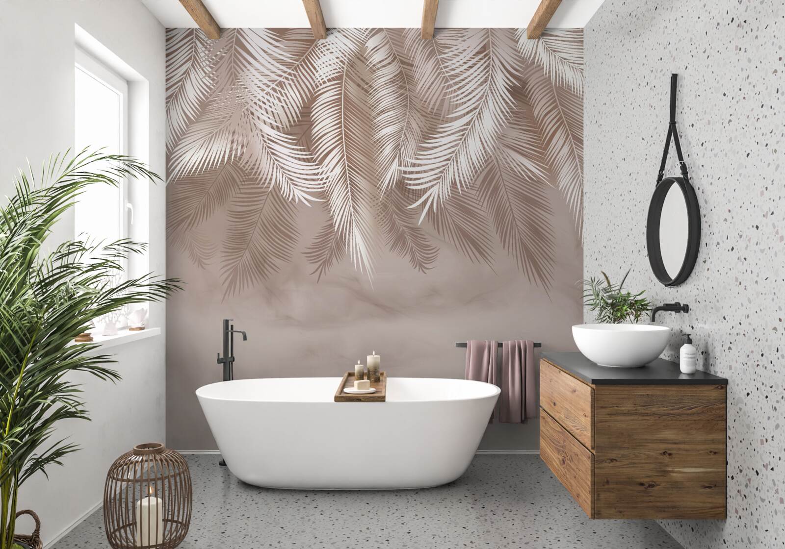 Fototapet frunzele de palmier suspendate erau stropite cu alb