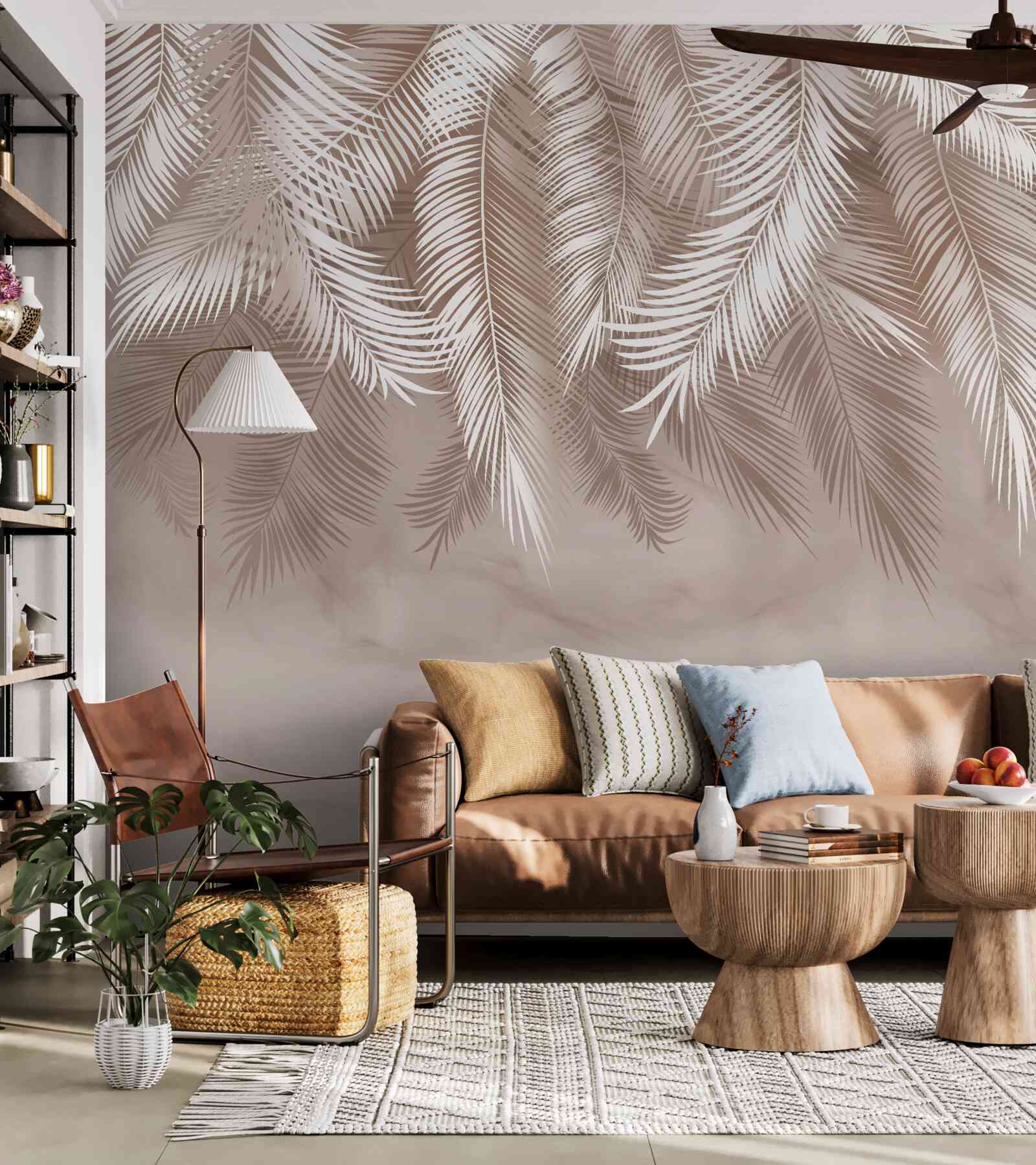 Fototapet frunzele de palmier suspendate erau stropite cu alb