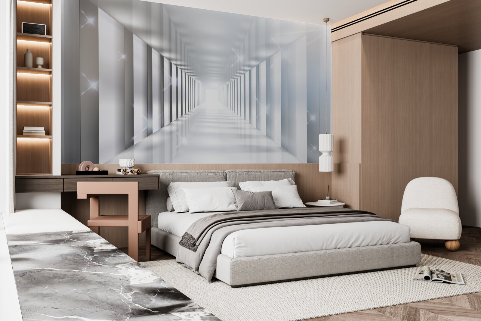 Fototapet tunel fără sfârșit suspendat deasupra orașului